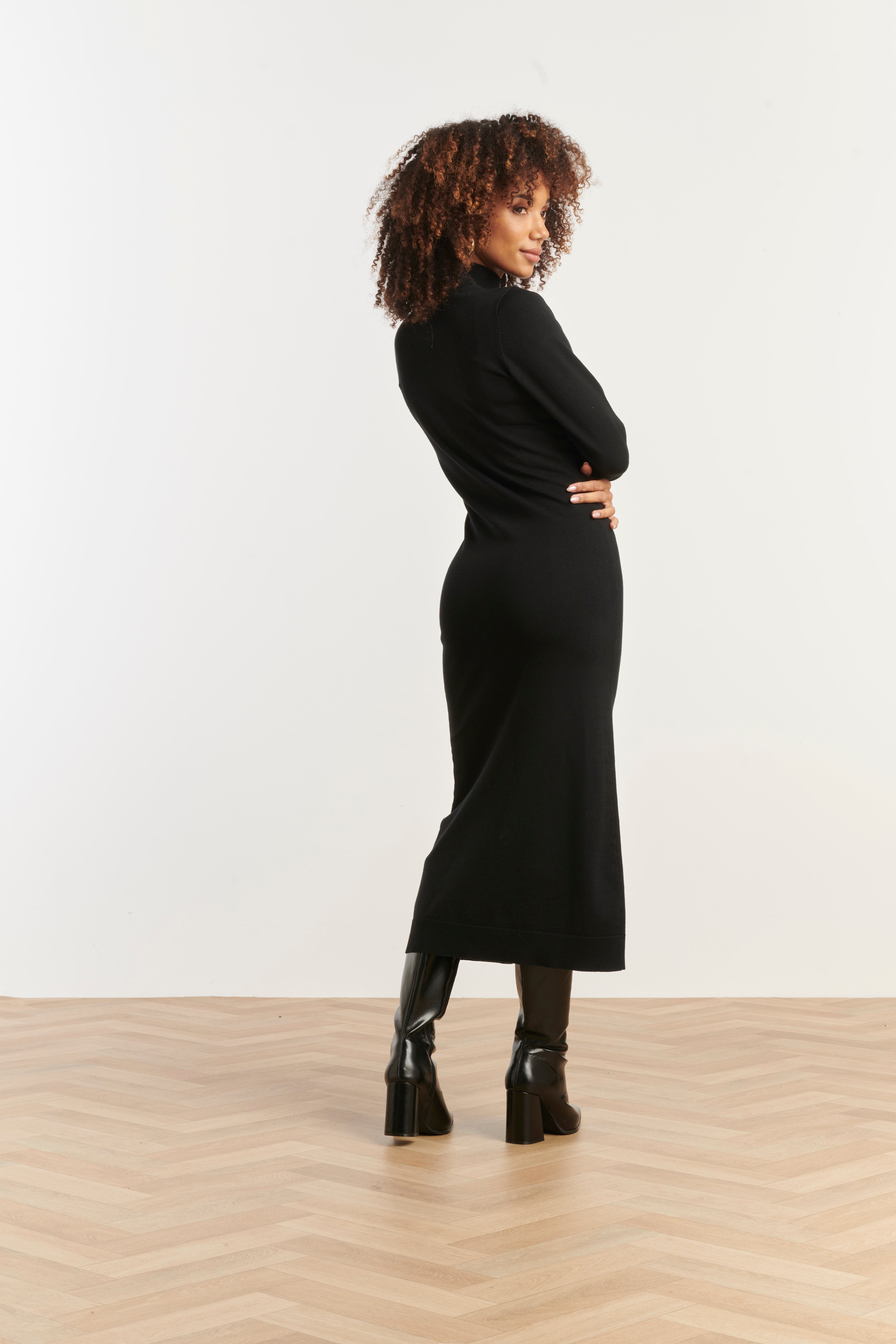 25503 Smashed Lemon Damesgebreide Jurk met Lurex | Black