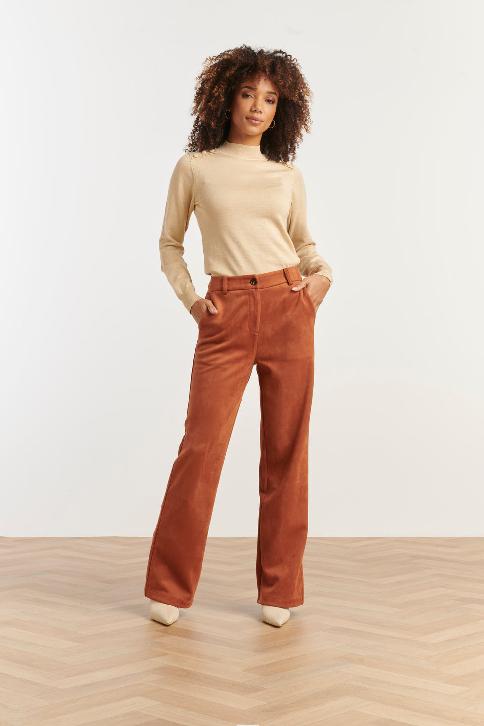 25505 Damesgebreide Top Met Lurex | Sand