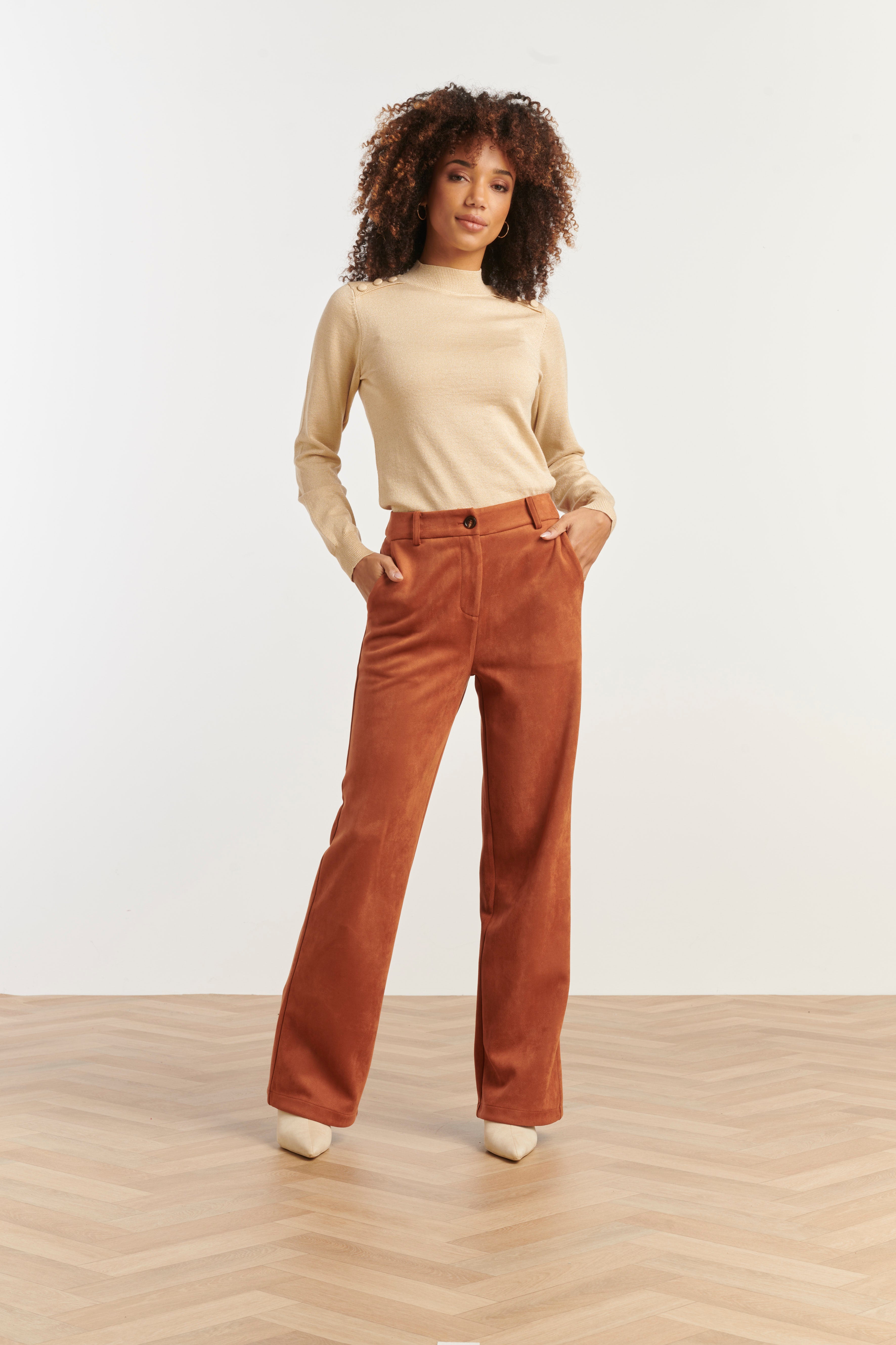 25505 Damesgebreide Top Met Lurex | Sand