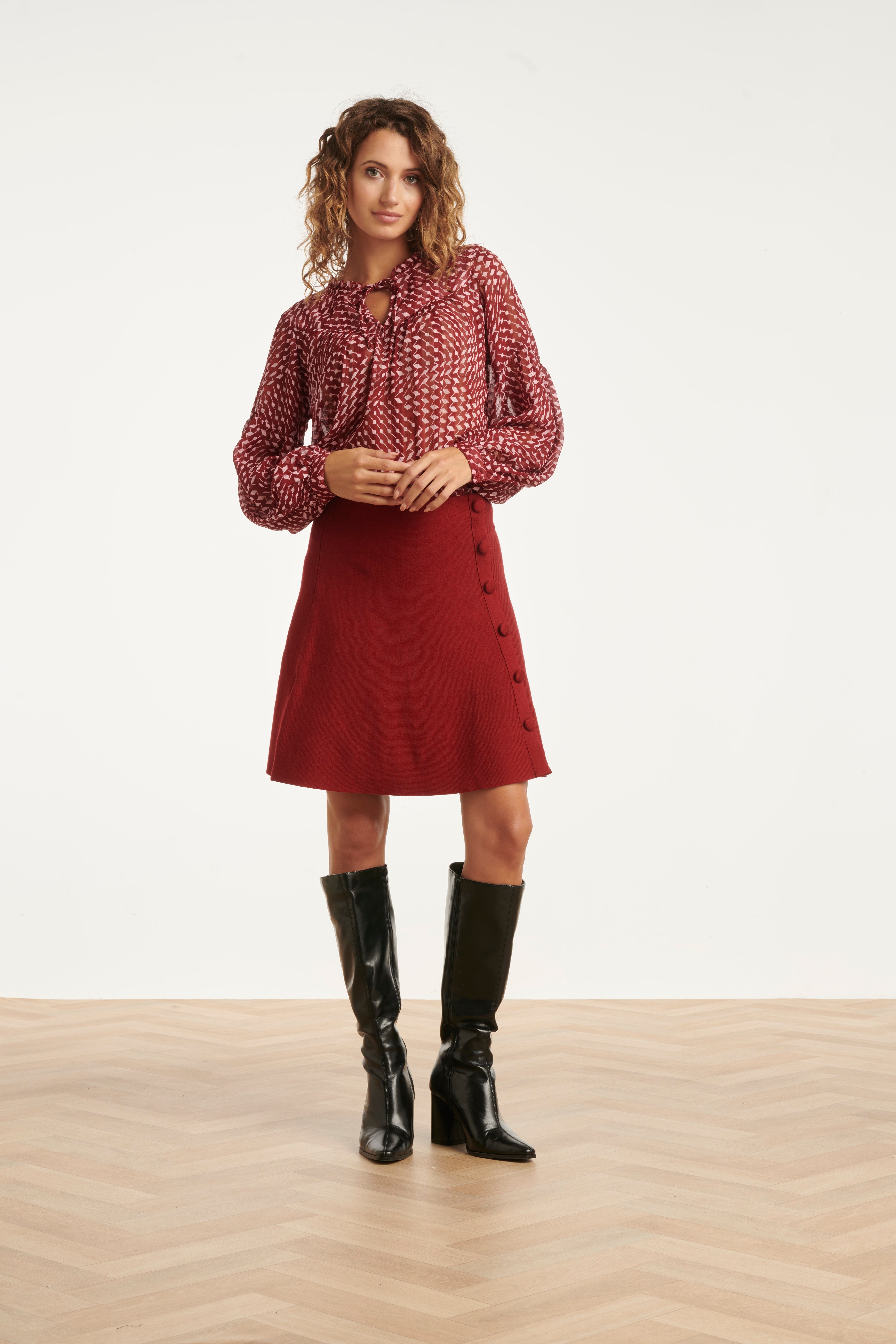 25506 Smashed Lemon Damesgeknoopt Gebreide Rok | Bordeaux