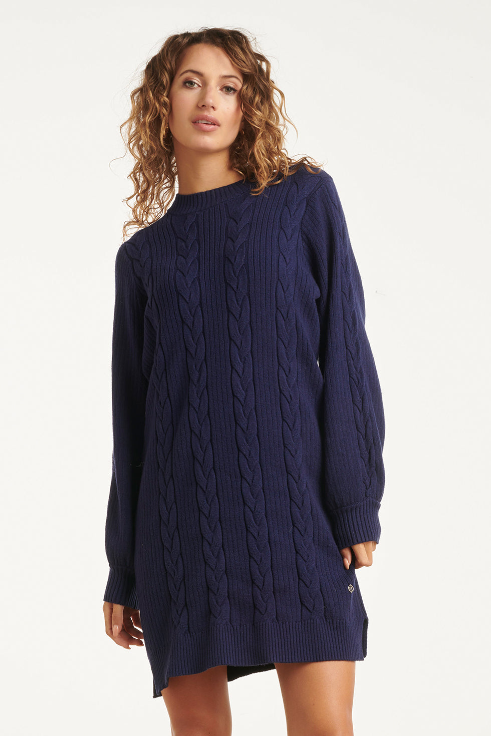 25507 Smashed Lemon Damesgestructureerd Gebreide Jurk | Navy
