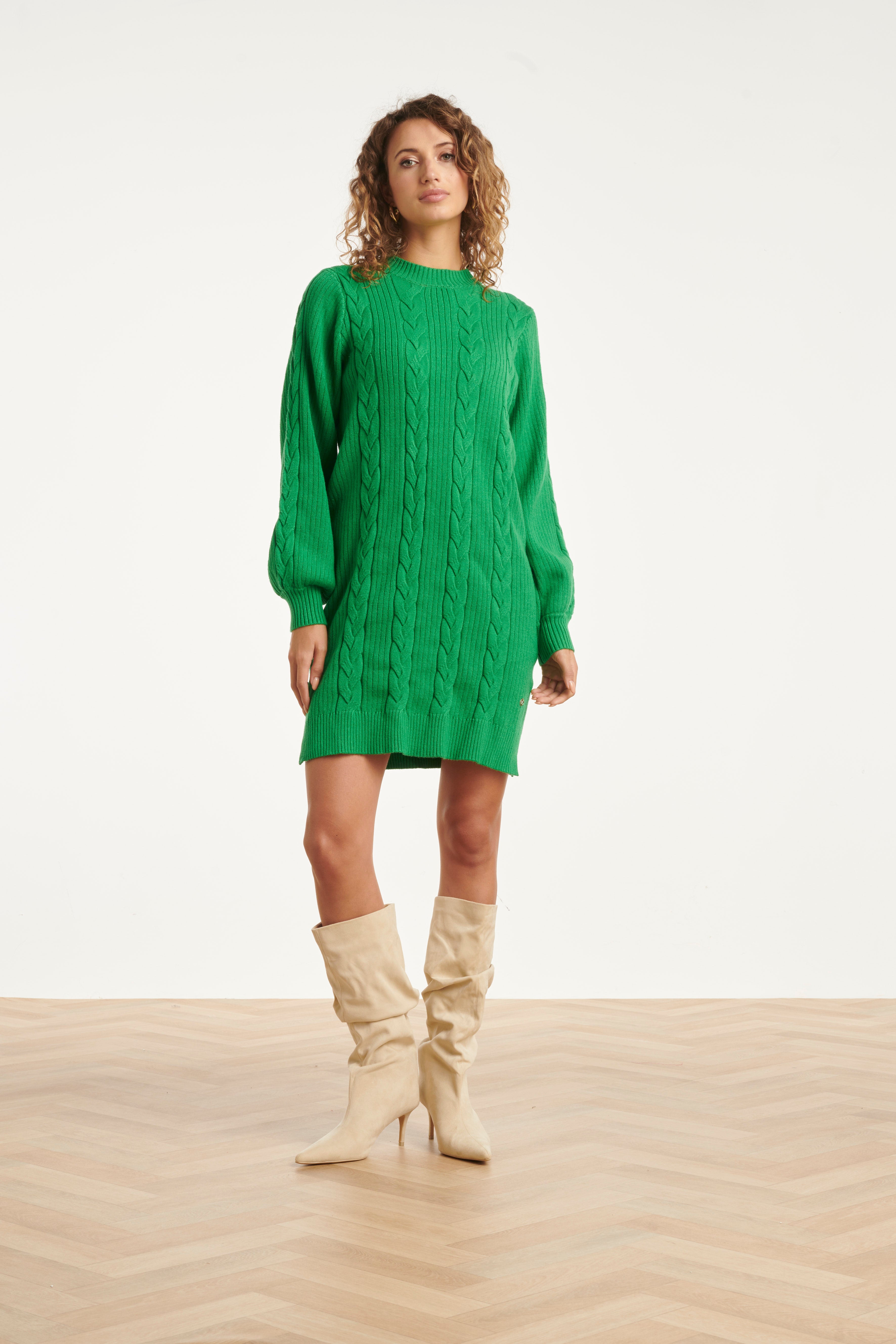 25507 Smashed Lemon Damesgestructureerd Gebreide Jurk | Green