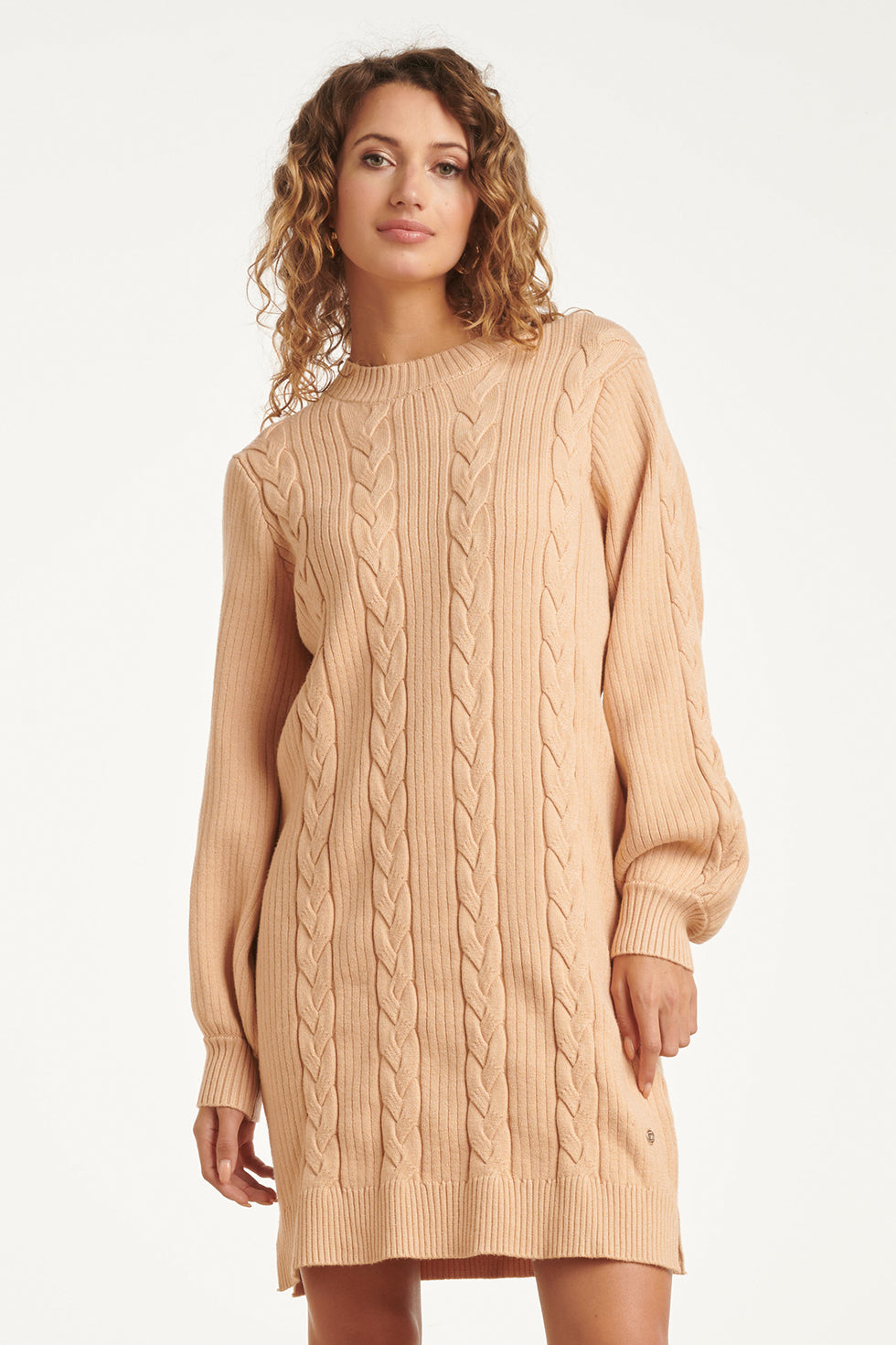 25507 Smashed Lemon Damesgestructureerd Gebreide Jurk | Camel