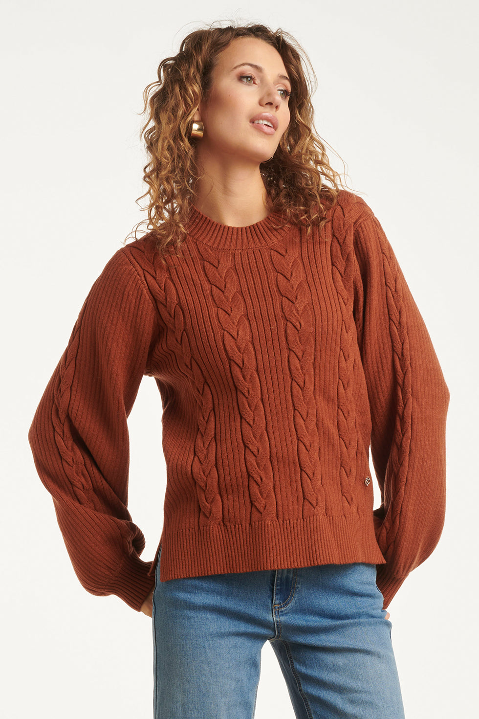 25508 Damesgestructureerd Gebreide Trui | Cognac