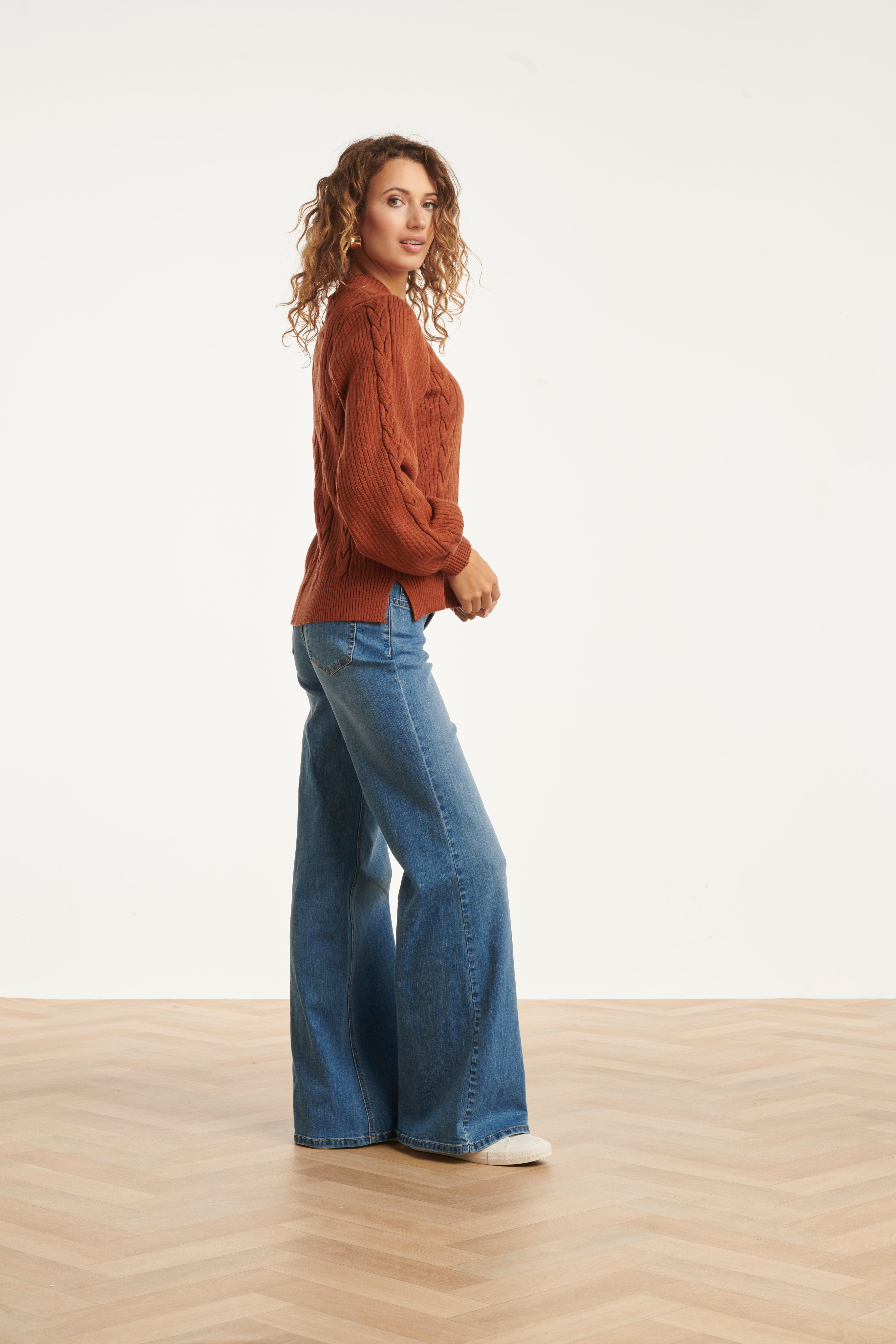 25508 Damesgestructureerd Gebreide Trui | Cognac