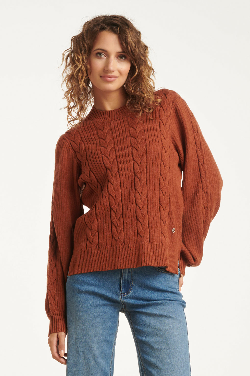 25508 Smashed Lemon Damesgestructureerd Gebreide Trui | Cognac