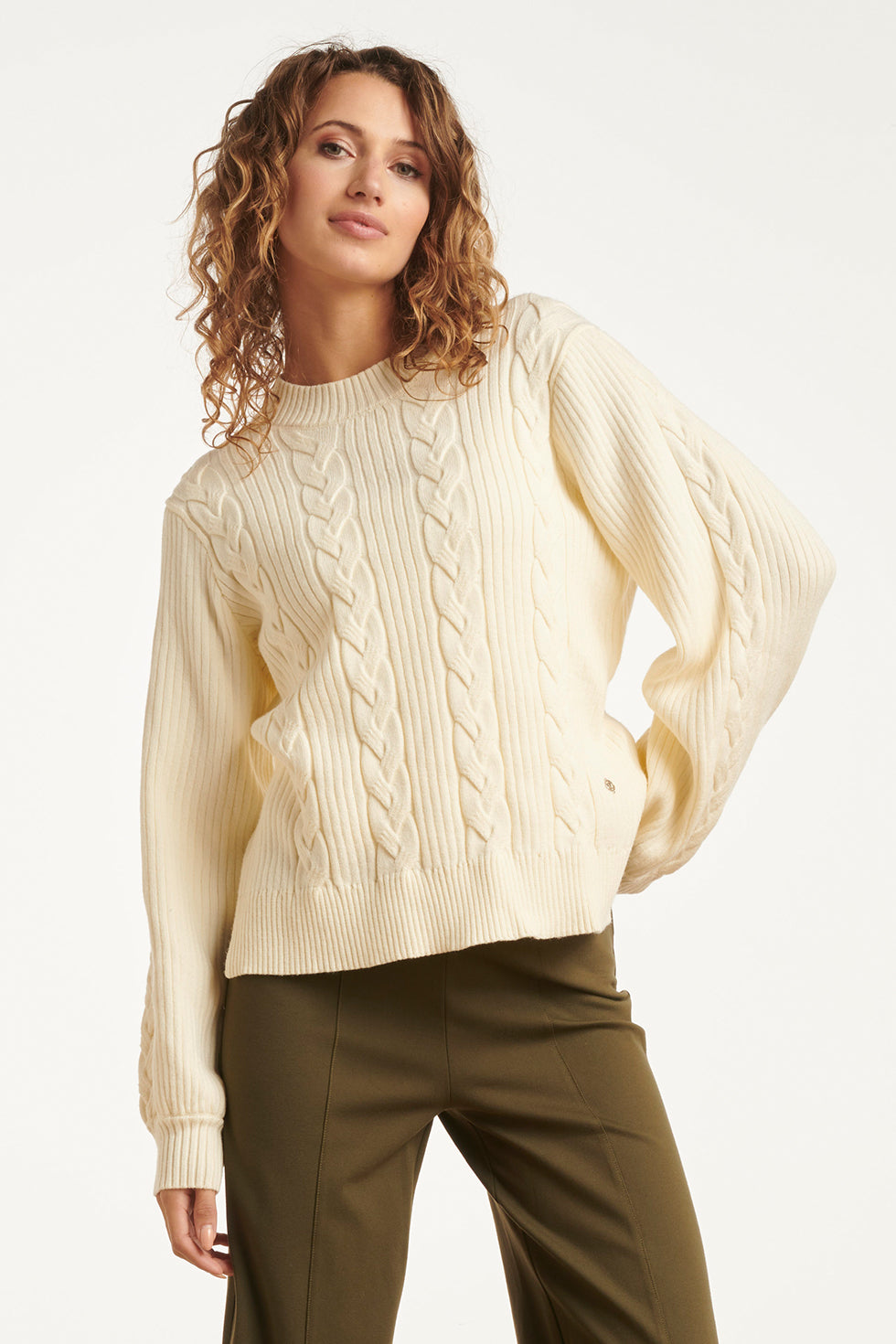 25508 Smashed Lemon Damesgestructureerd Gebreide Trui | Off White