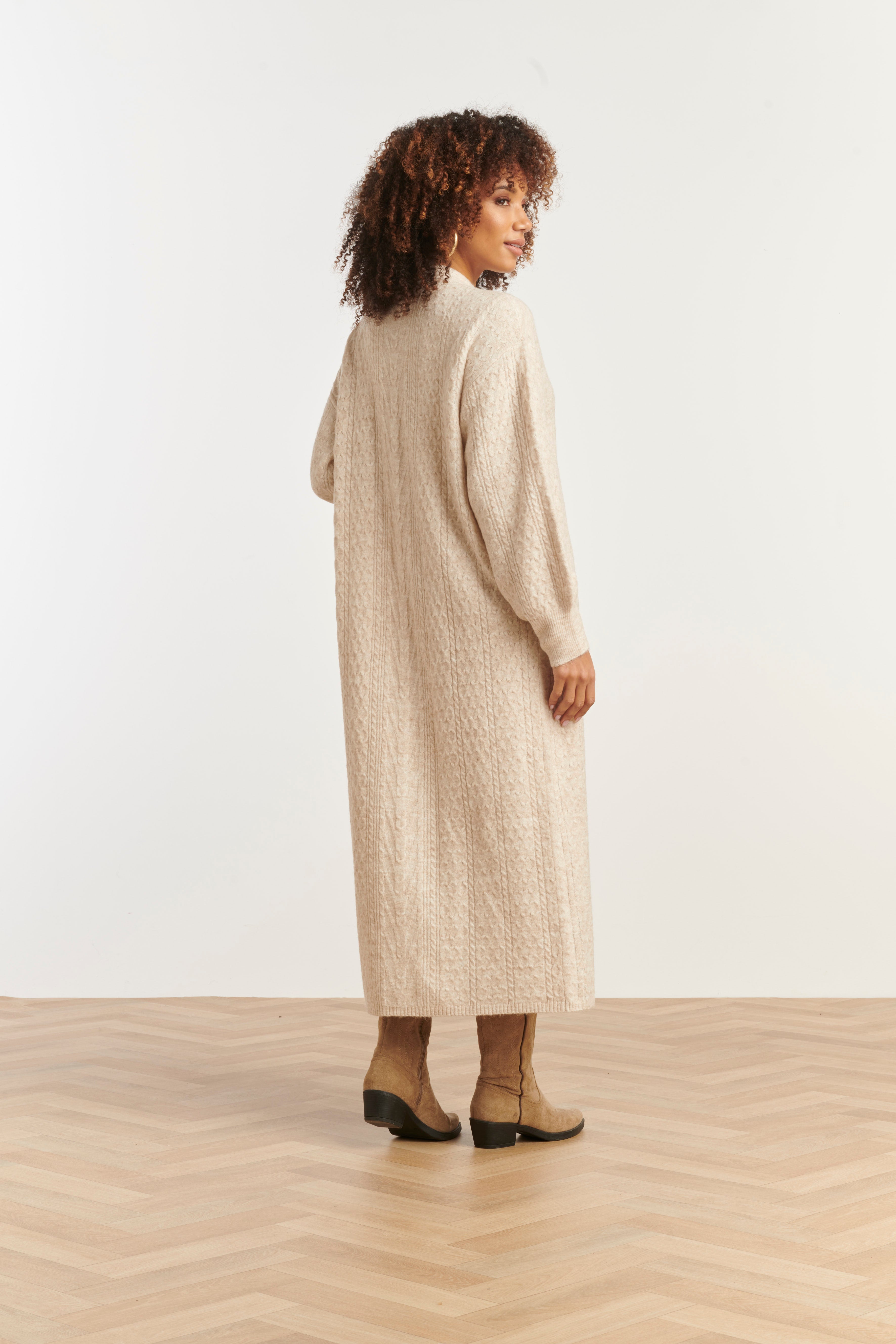 25509 Dameslange Gebreide Vest | Sand