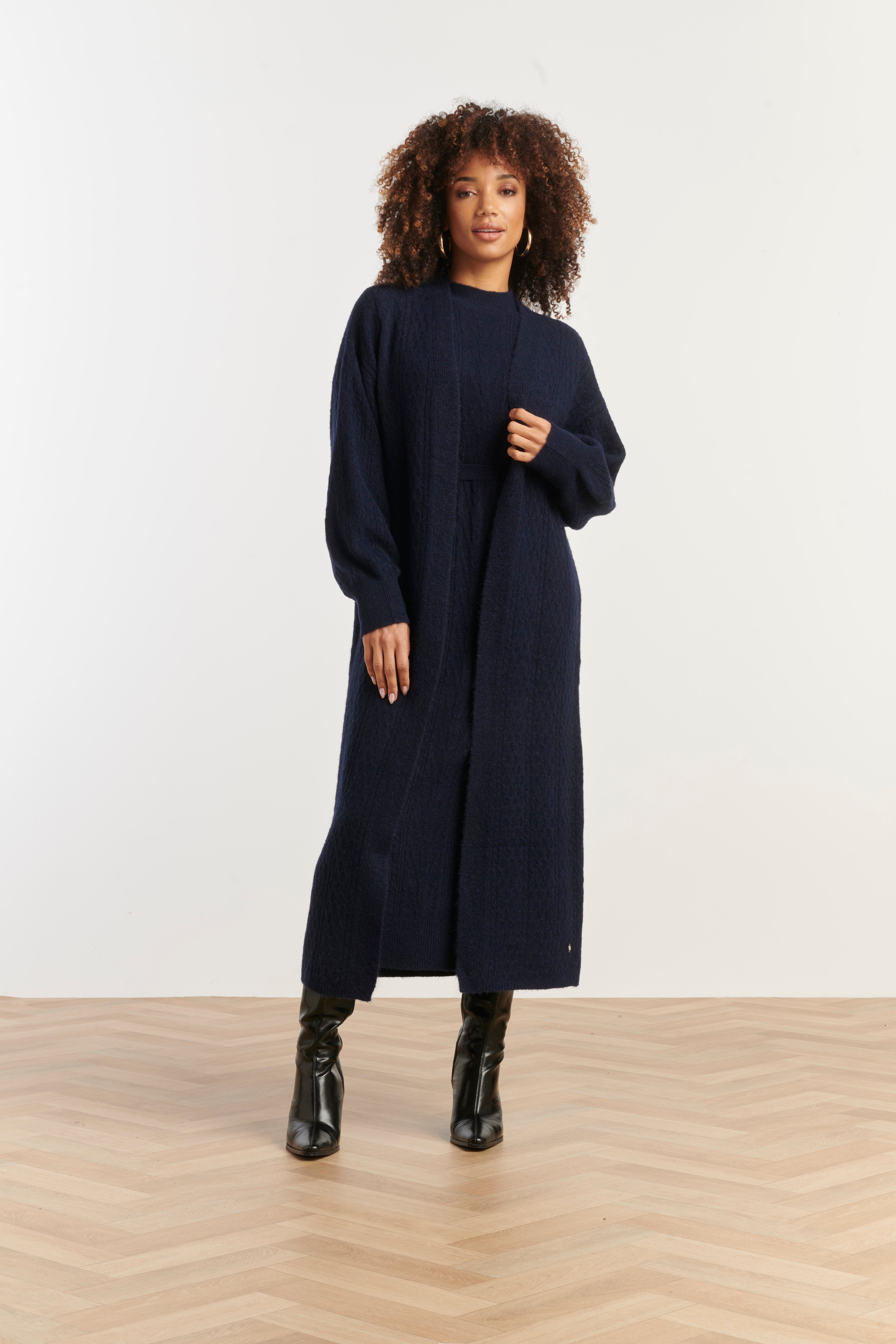 25509 Smashed Lemon Dameslange Gebreide Vest | Navy