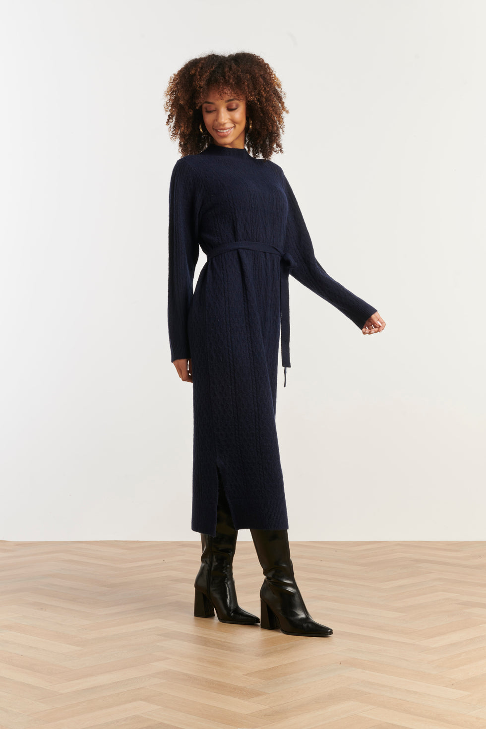25510 Damesgebreide Maxi Jurk | Navy
