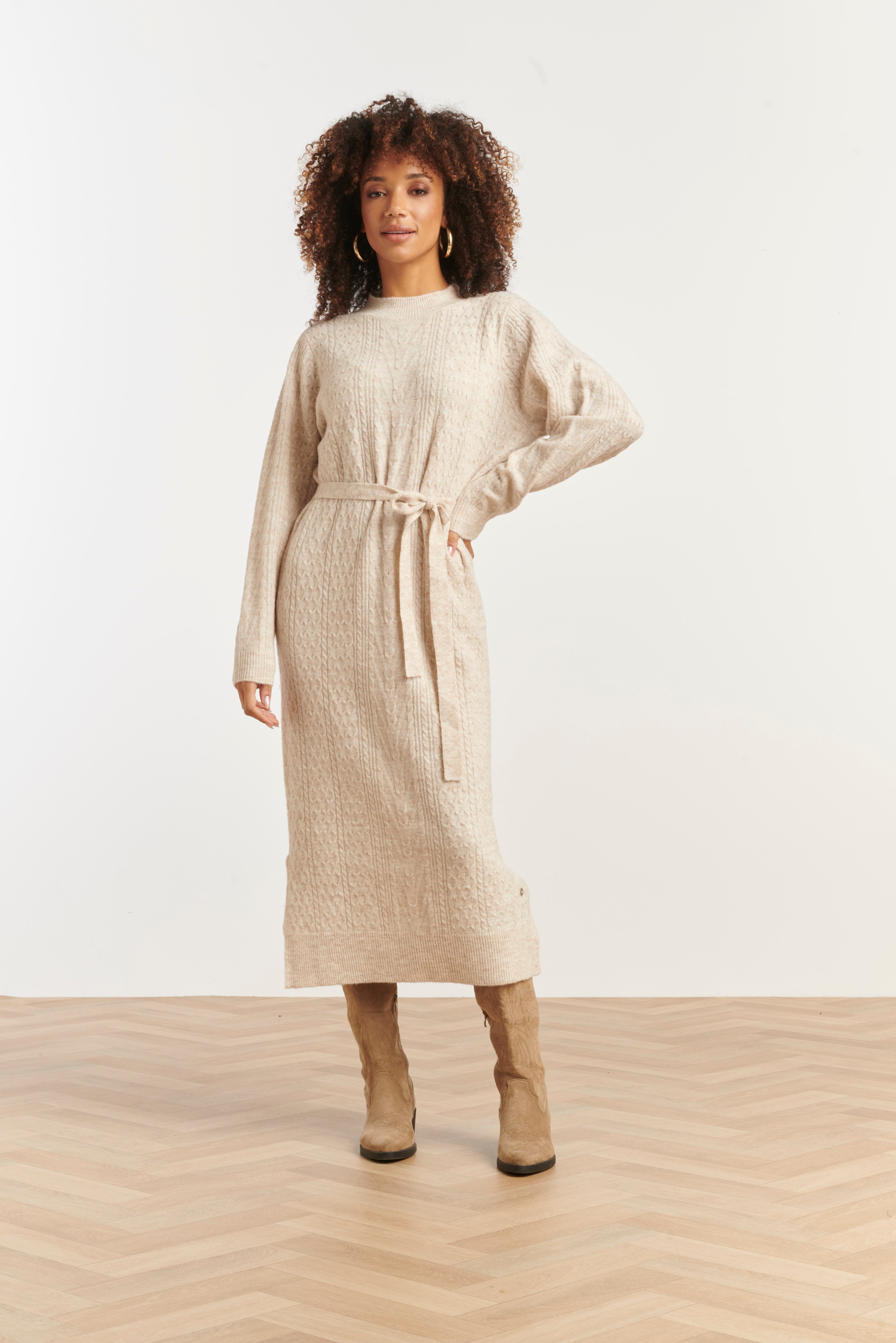 25510 Damesgebreide Maxi Jurk | Sand