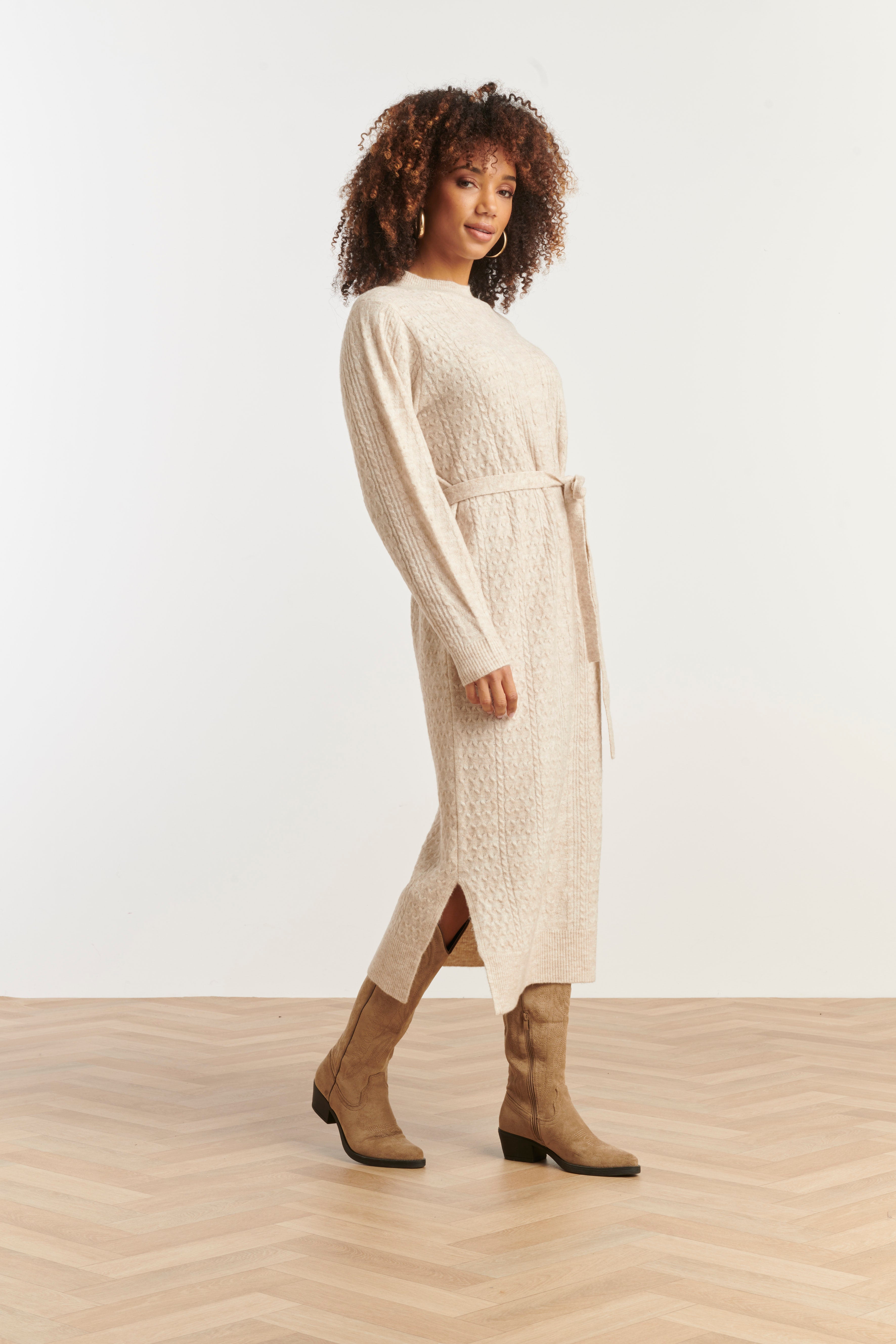 25510 Smashed Lemon Damesgebreide Maxi Jurk | Sand