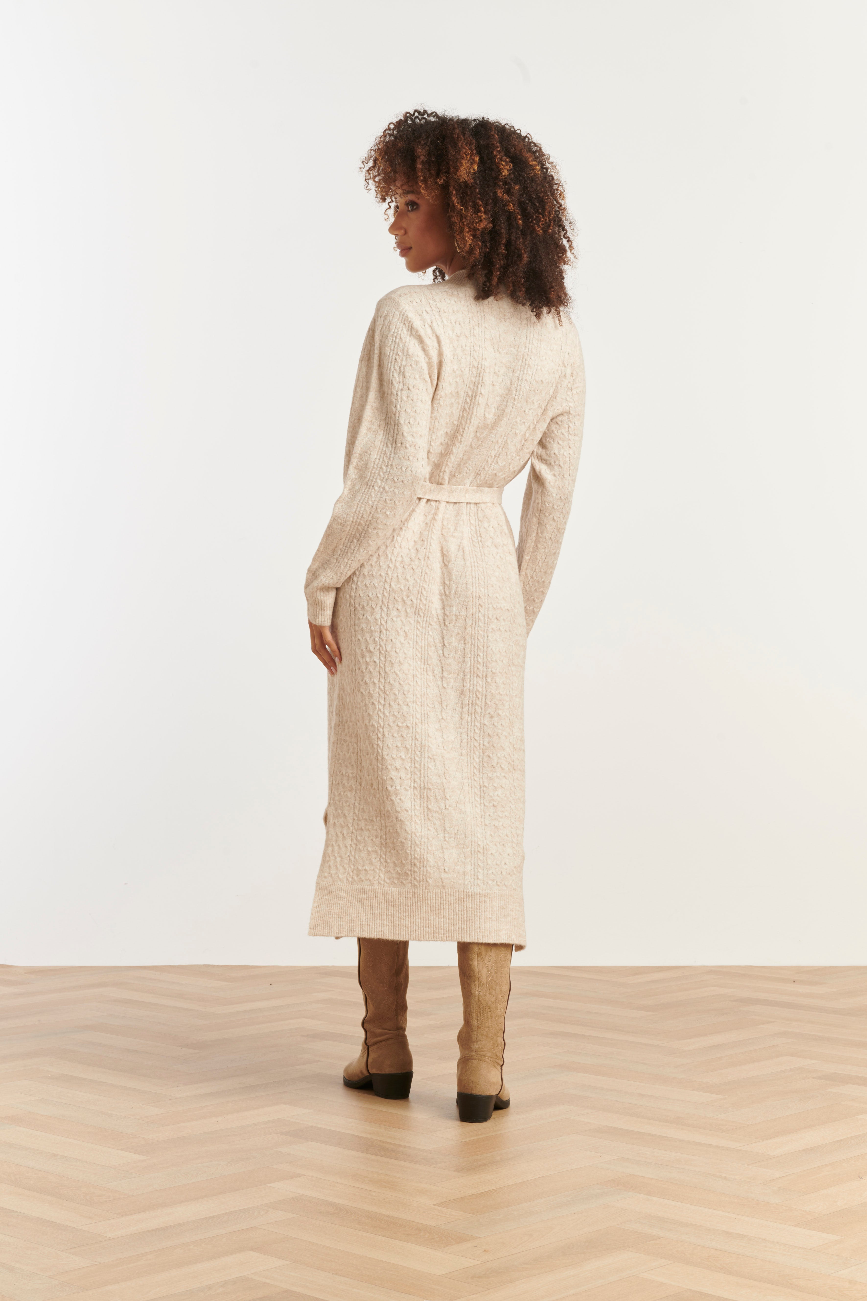 25510 Smashed Lemon Damesgebreide Maxi Jurk | Sand