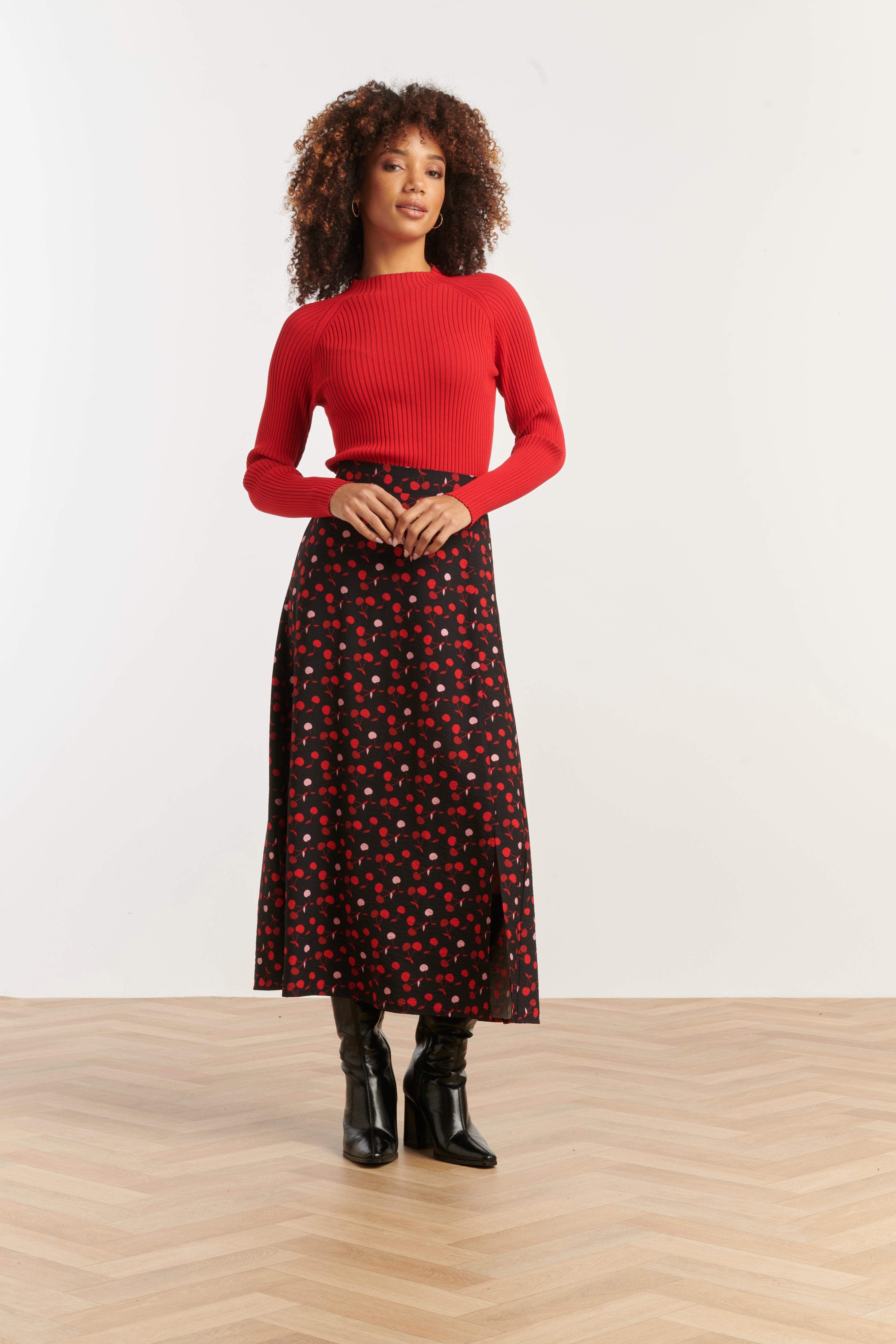 25513 Damesgestreept Gebreide Top | Red - Bordeaux