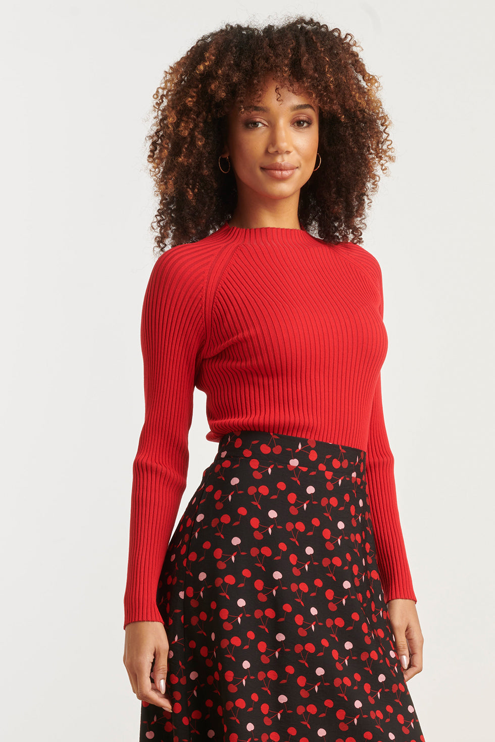 25513 Damesgestreept Gebreide Top | Red - Bordeaux