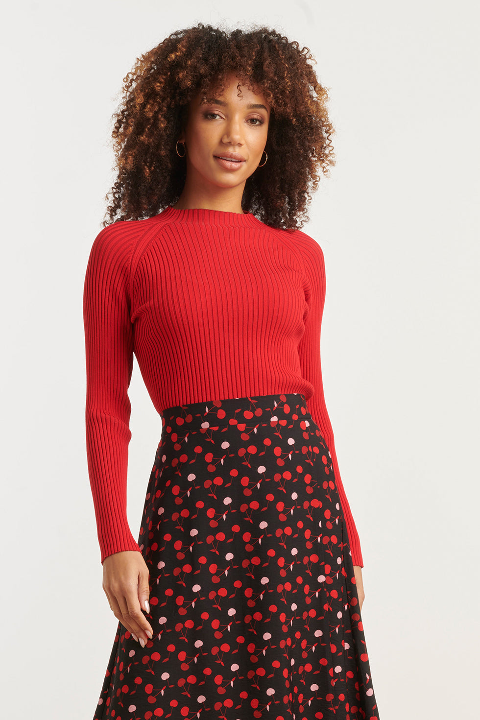 25513 Damesgestreept Gebreide Top | Red - Bordeaux