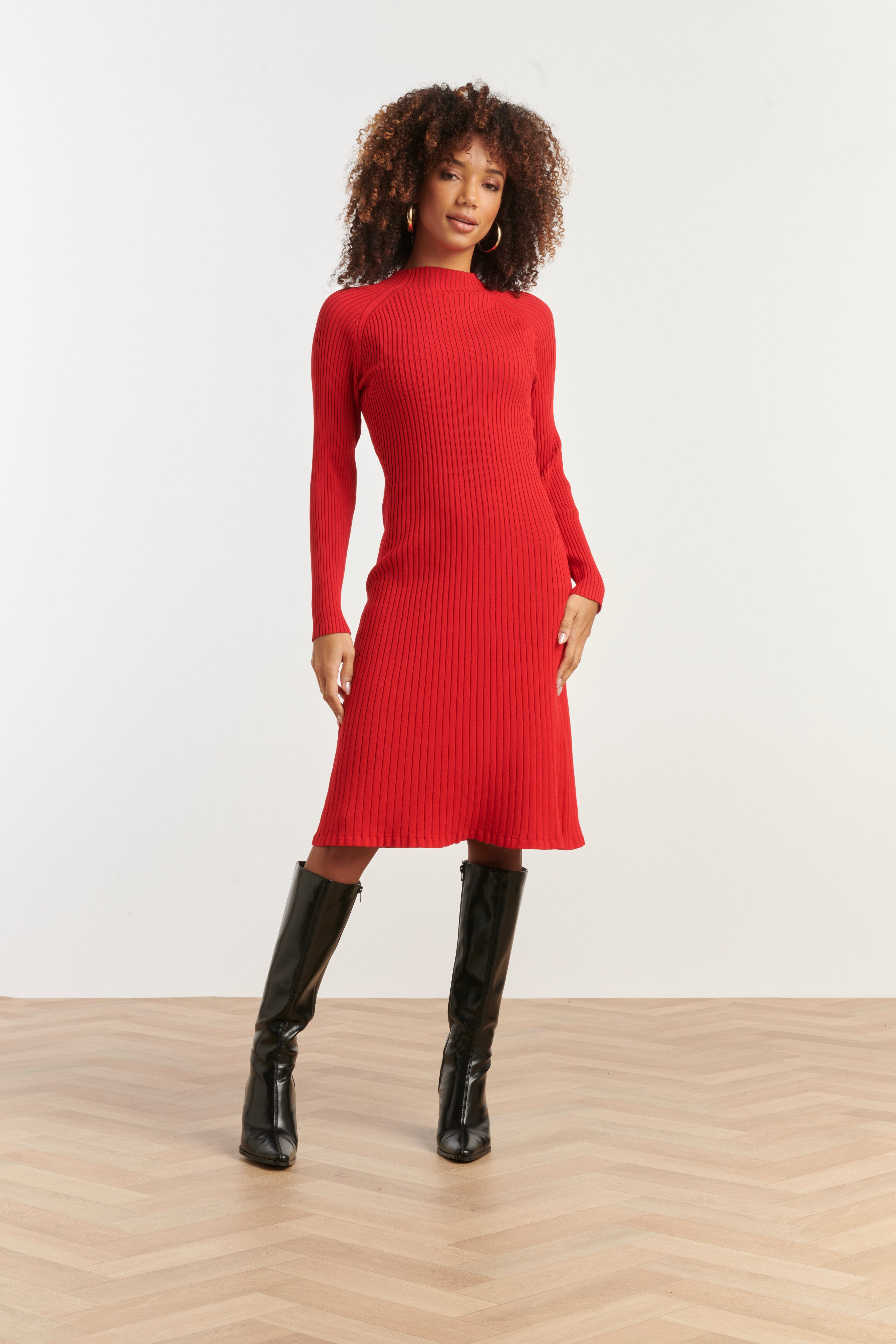 25515, Knit Dress | Red - Bordeaux