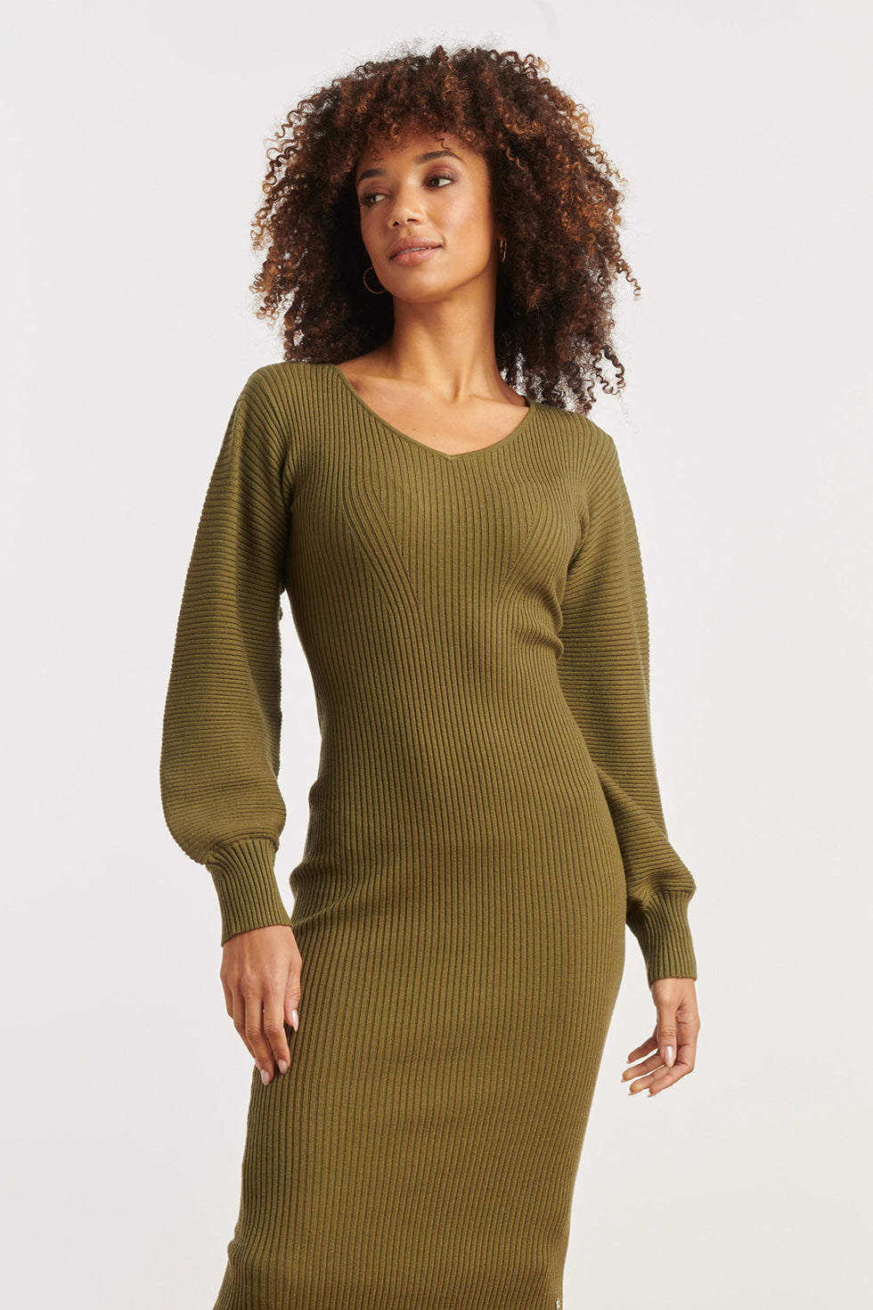 25520 Smashed Lemon Dameslurex Gebreide Midi Jurk | Army