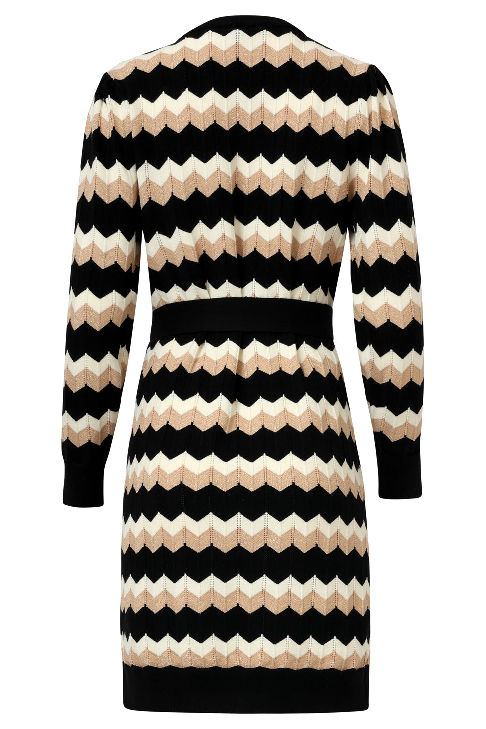 25521 Zwart En Zand Gebreide Zigzag Jurk | Black - Sand