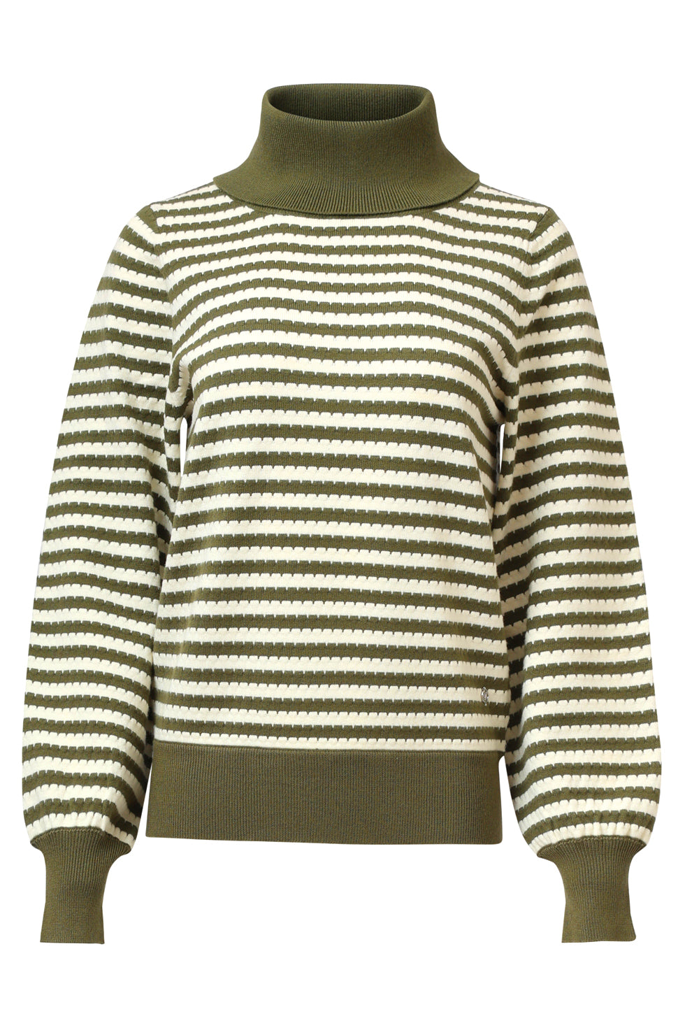 25526 Gebreide Damestop Met Hoge Col Pofmouwen | Army - Off White