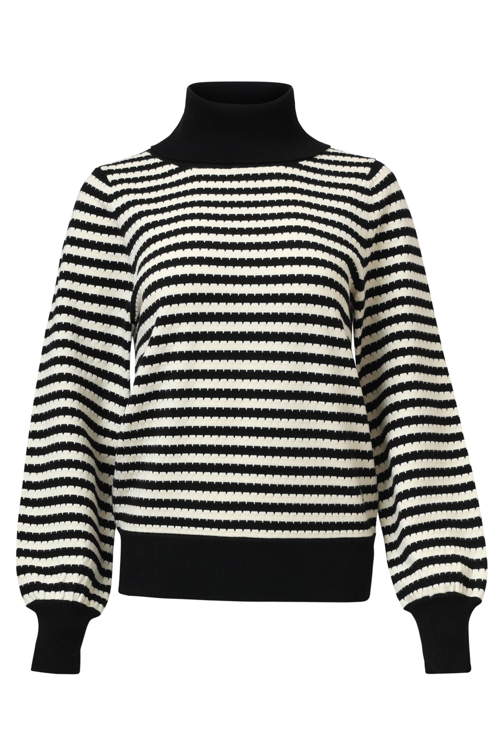 25526 Gebreide Damestop Met Hoge Col Pofmouwen | Black - Off White