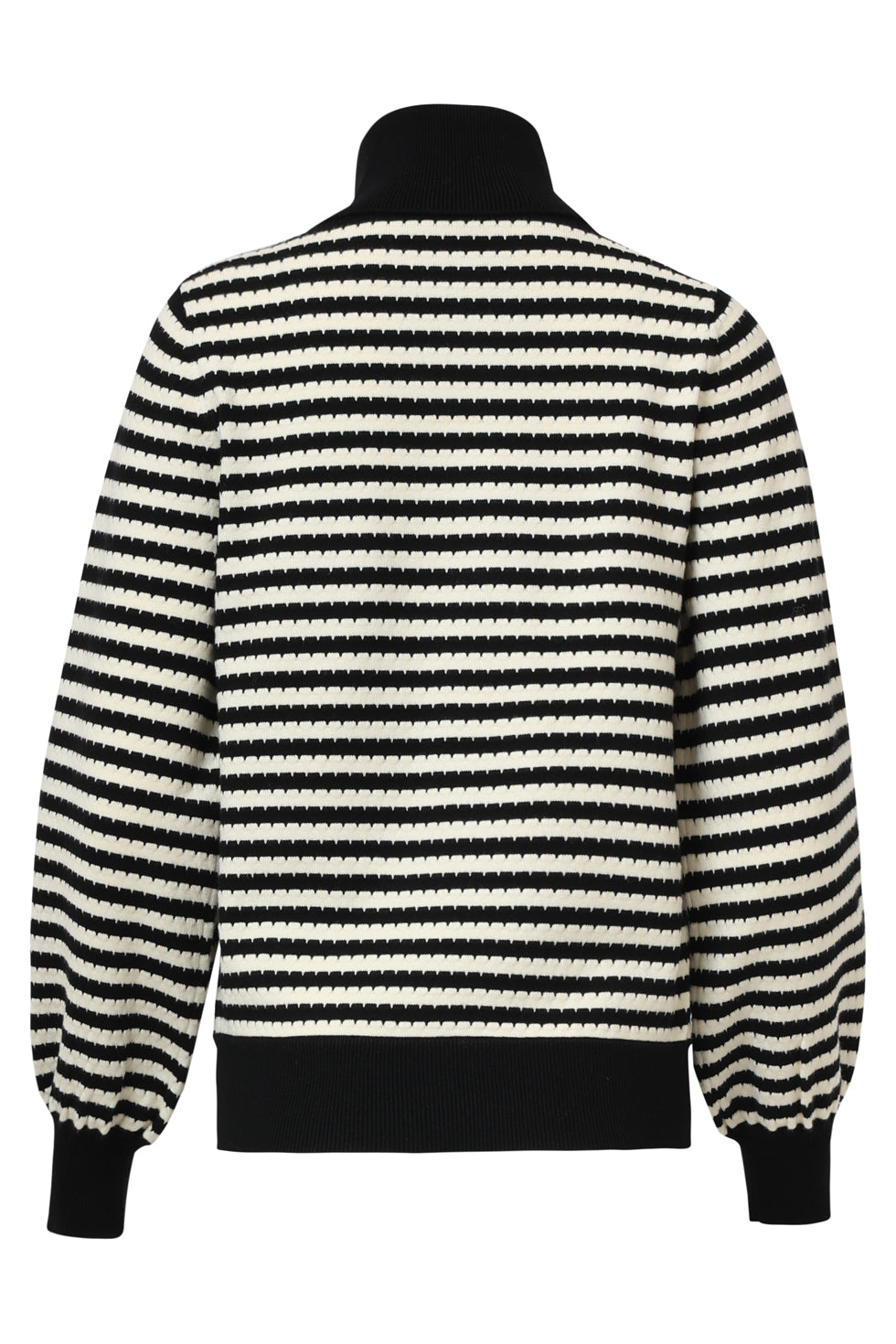 25526 Gebreide Damestop Met Hoge Col Pofmouwen | Black - Off White