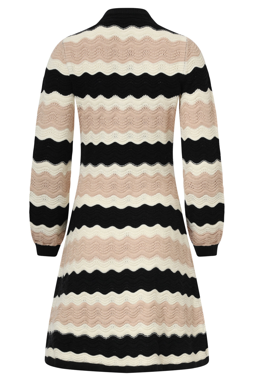 25527 Damesgebreide Jurk Zand Met Golfpatroon Pof... | Black - Sand