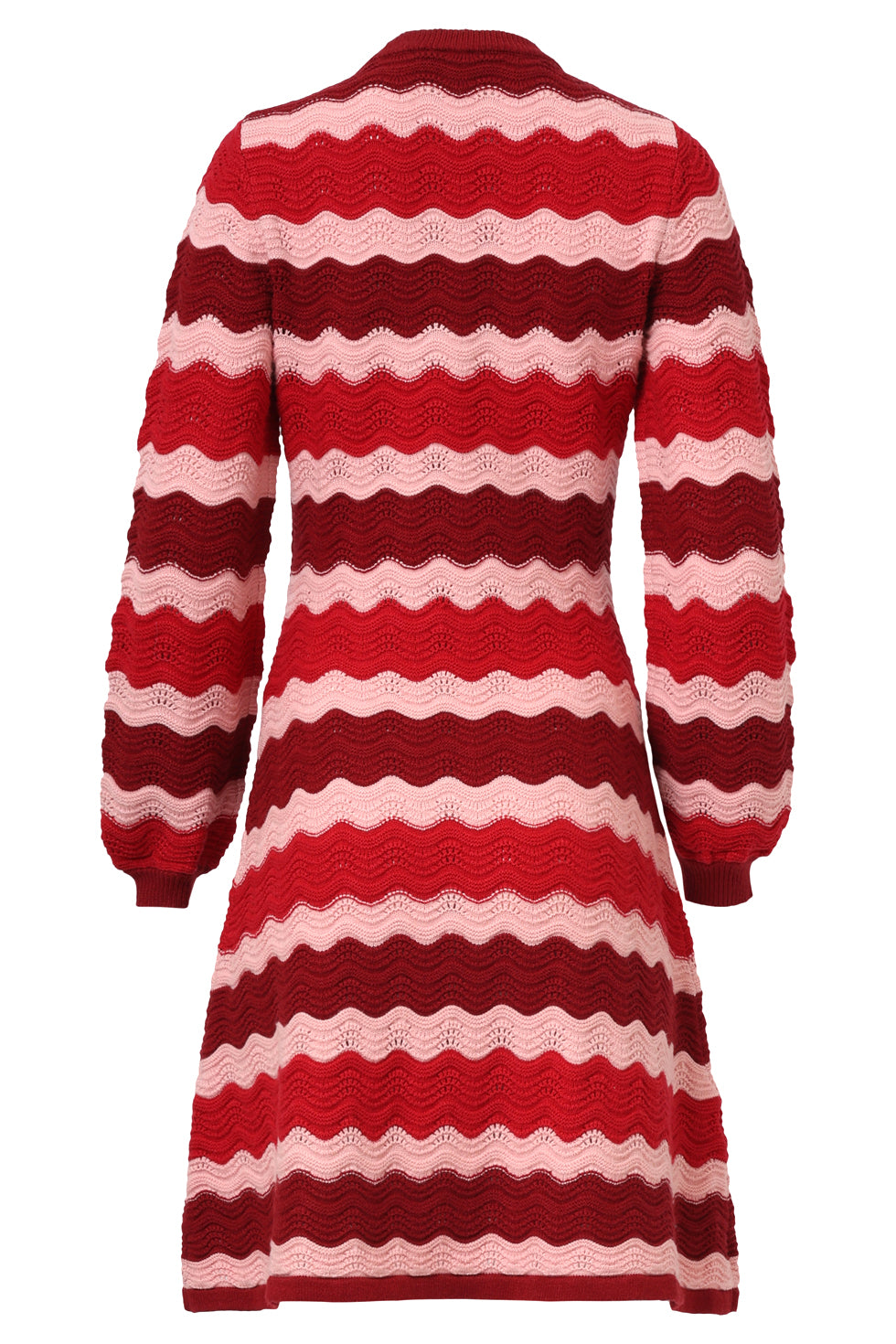 25527 Damesgebreide Jurk Zand Met Golfpatroon Pof... | Red - Pink