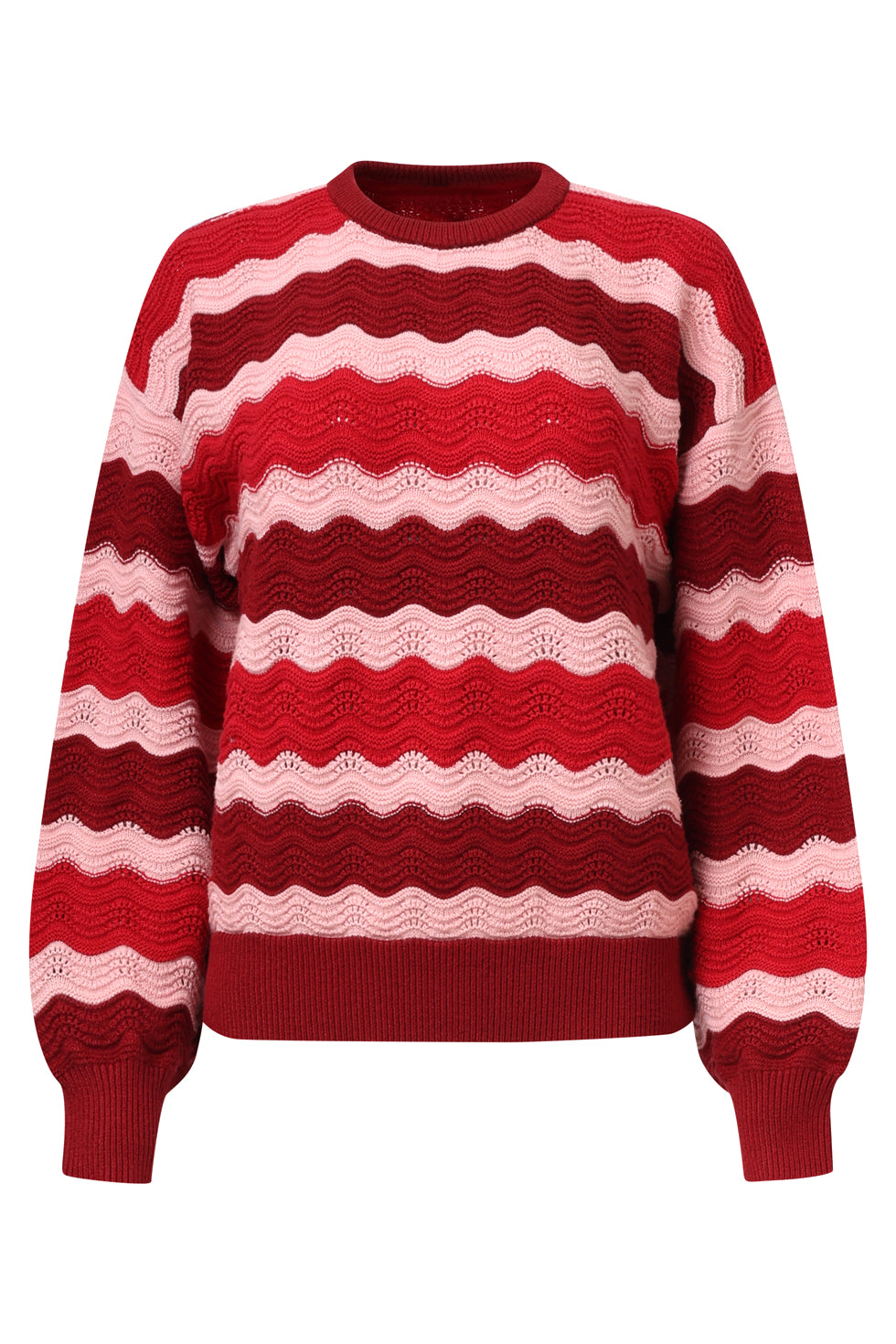 25528 Damesgebreide Top Zand Met Golfpatroon Pofm... | Red - Pink