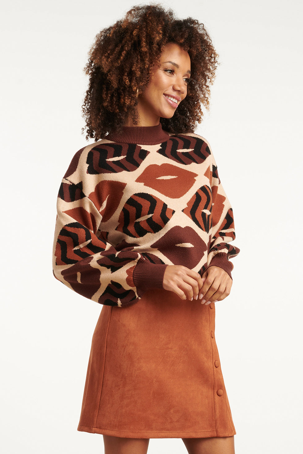 25529 Gebreide Trui Met LippEnprInt in Bruin en Cognac | Brown - Cognac