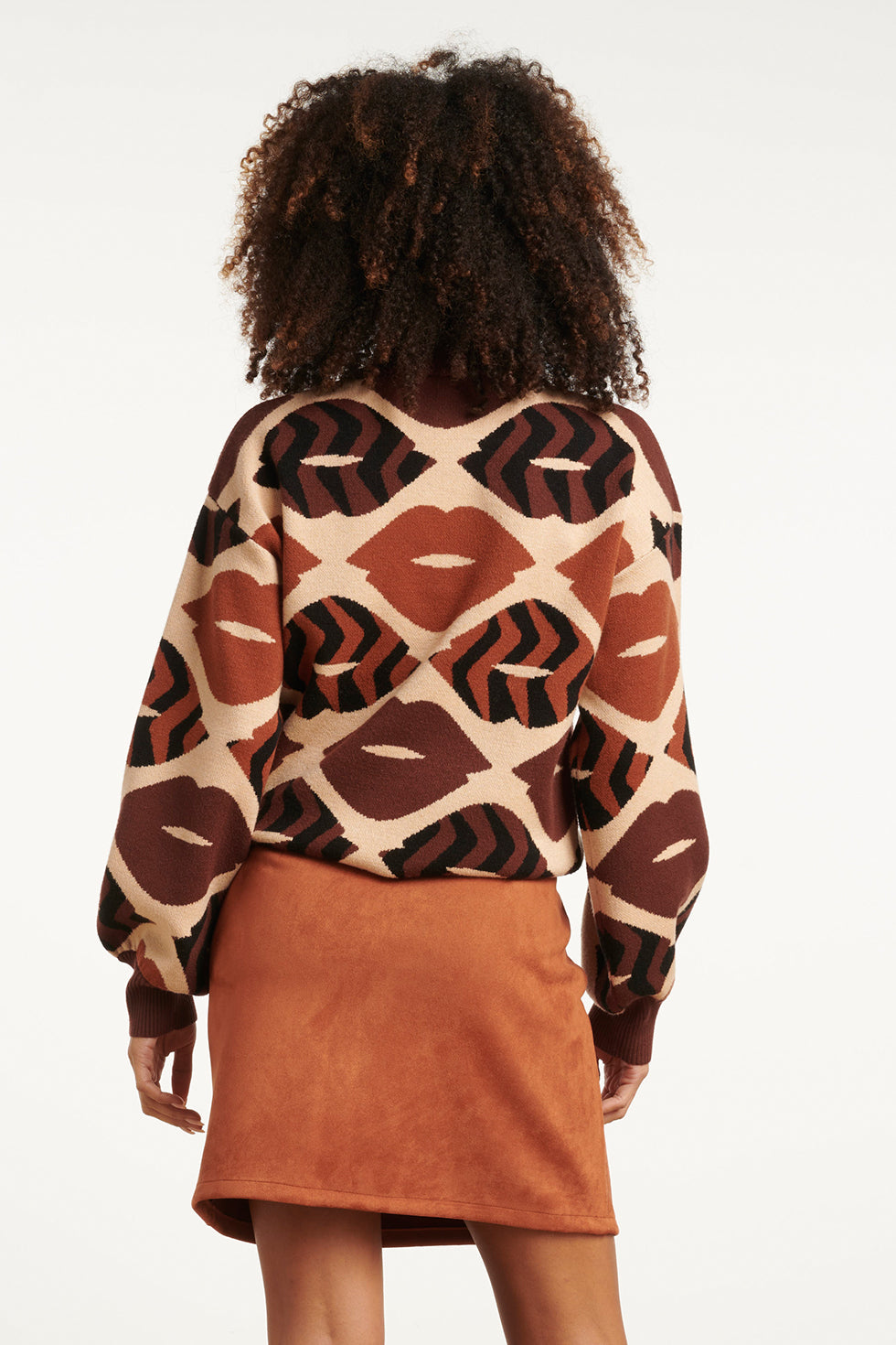 25529 Gebreide Trui Met LippEnprInt in Bruin en Cognac | Brown - Cognac