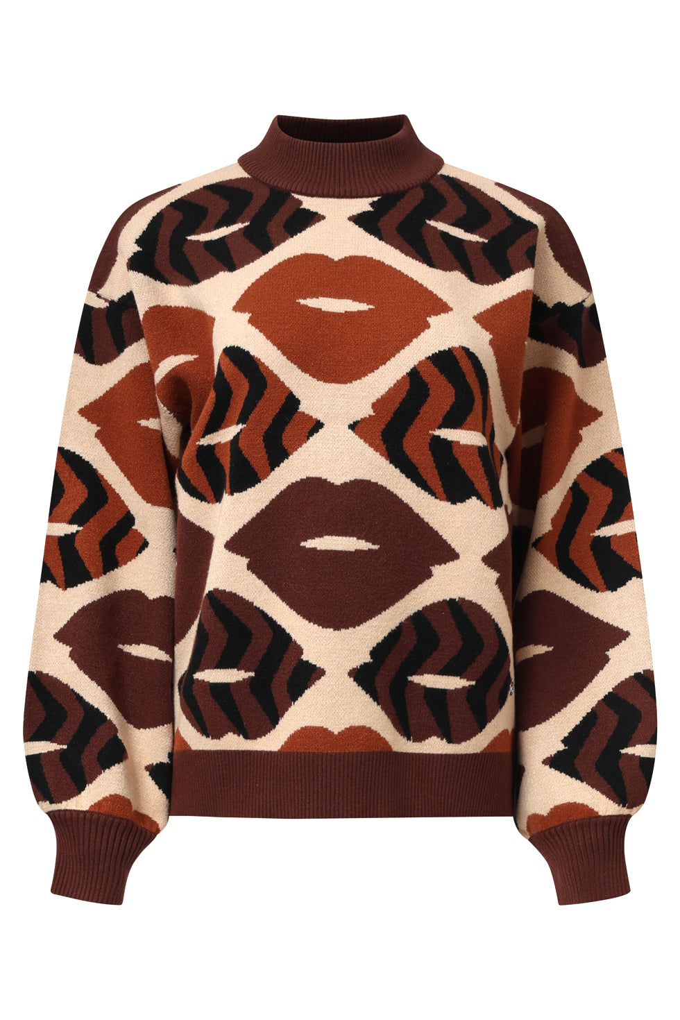 25529 Gebreide Trui Met LippEnprInt in Bruin en Cognac | Brown - Cognac