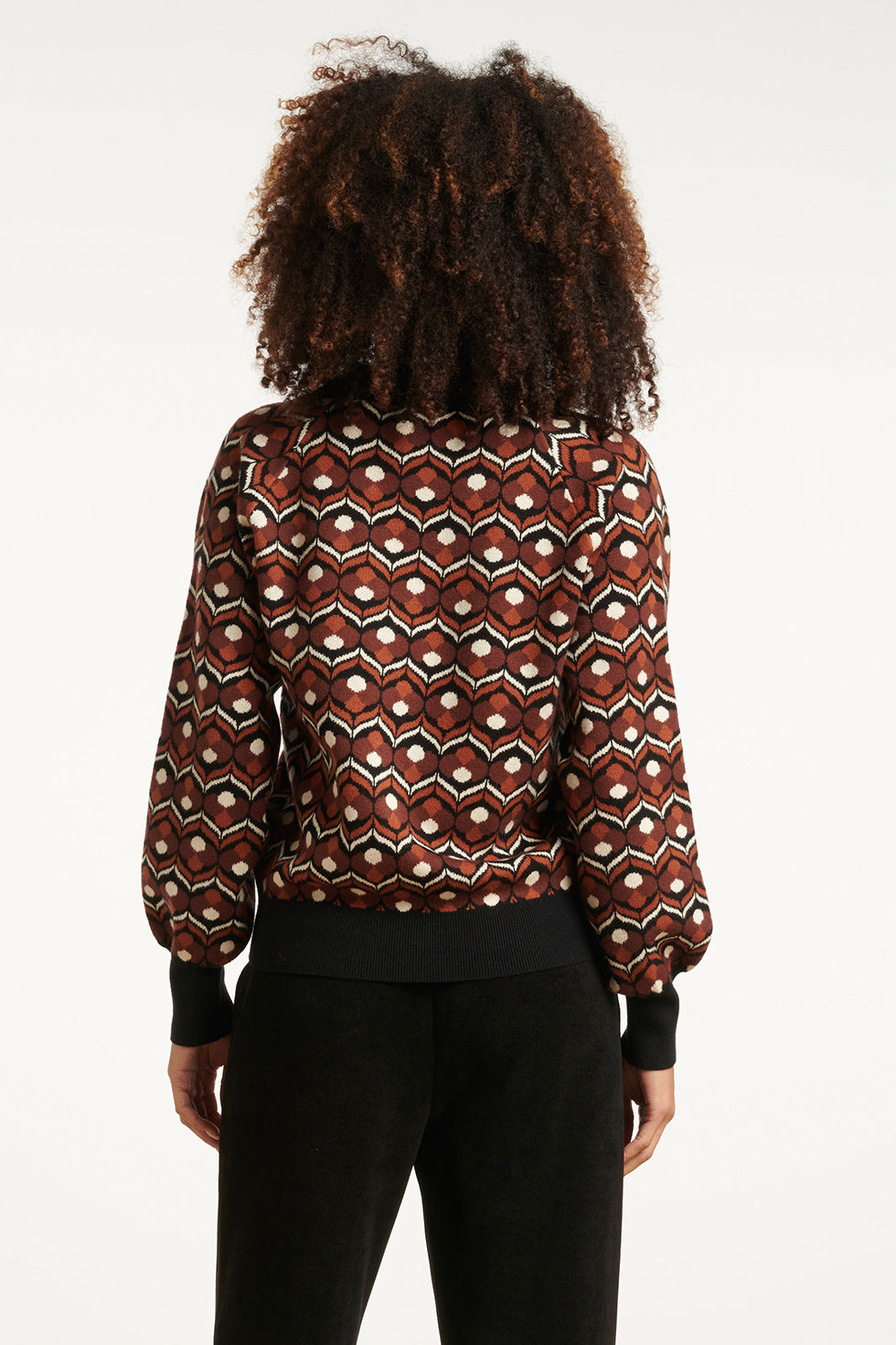 25530 Retro Gebreide Top In Bruin En Zwart Met V-Hals En Kraag | Brown - Black