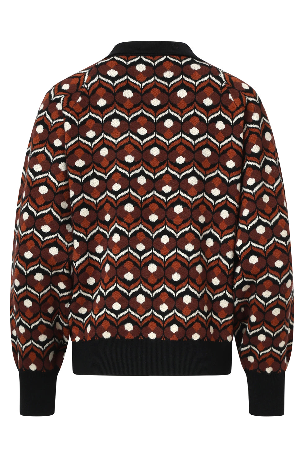 25530 Retro Gebreide Top In Bruin En Zwart Met V-Hals En Kraag | Brown - Black