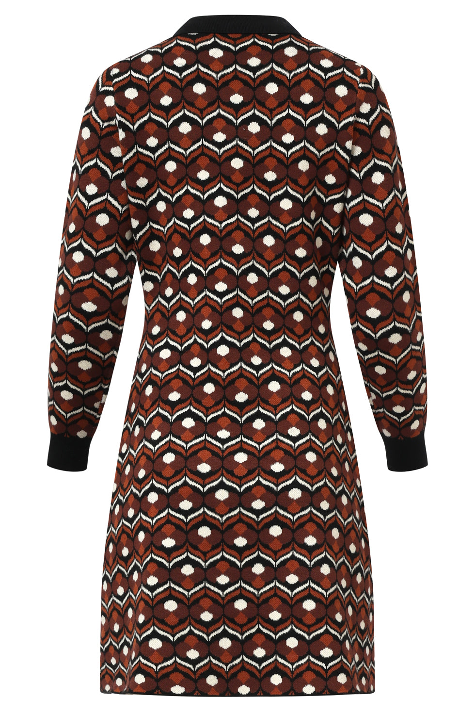 25531 Retro Gebreide Jurk Met Bruin En Zwart Print | Brown - Black