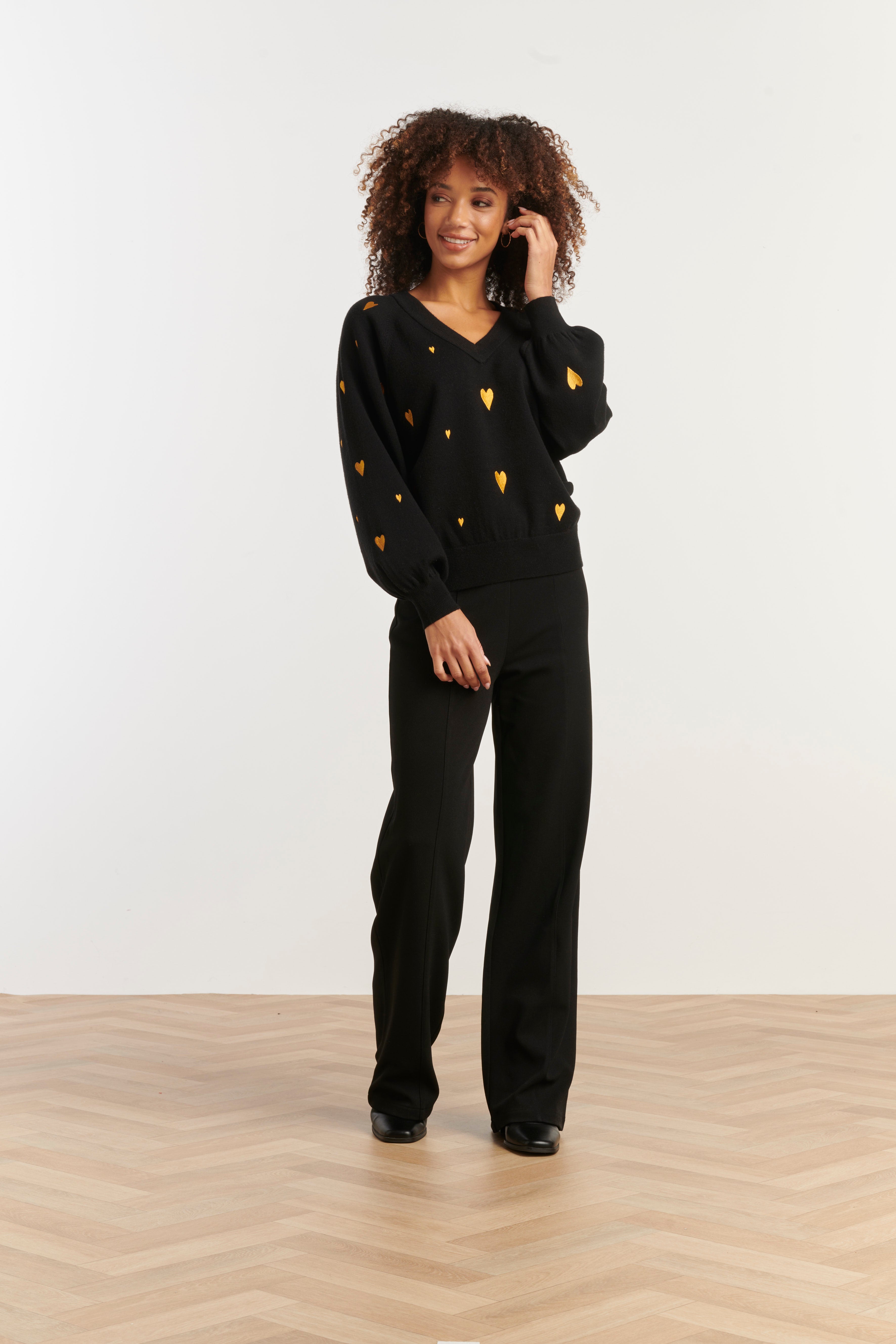 25532 Haartjes Knit Top Zwart Met Goud | Black - Gold