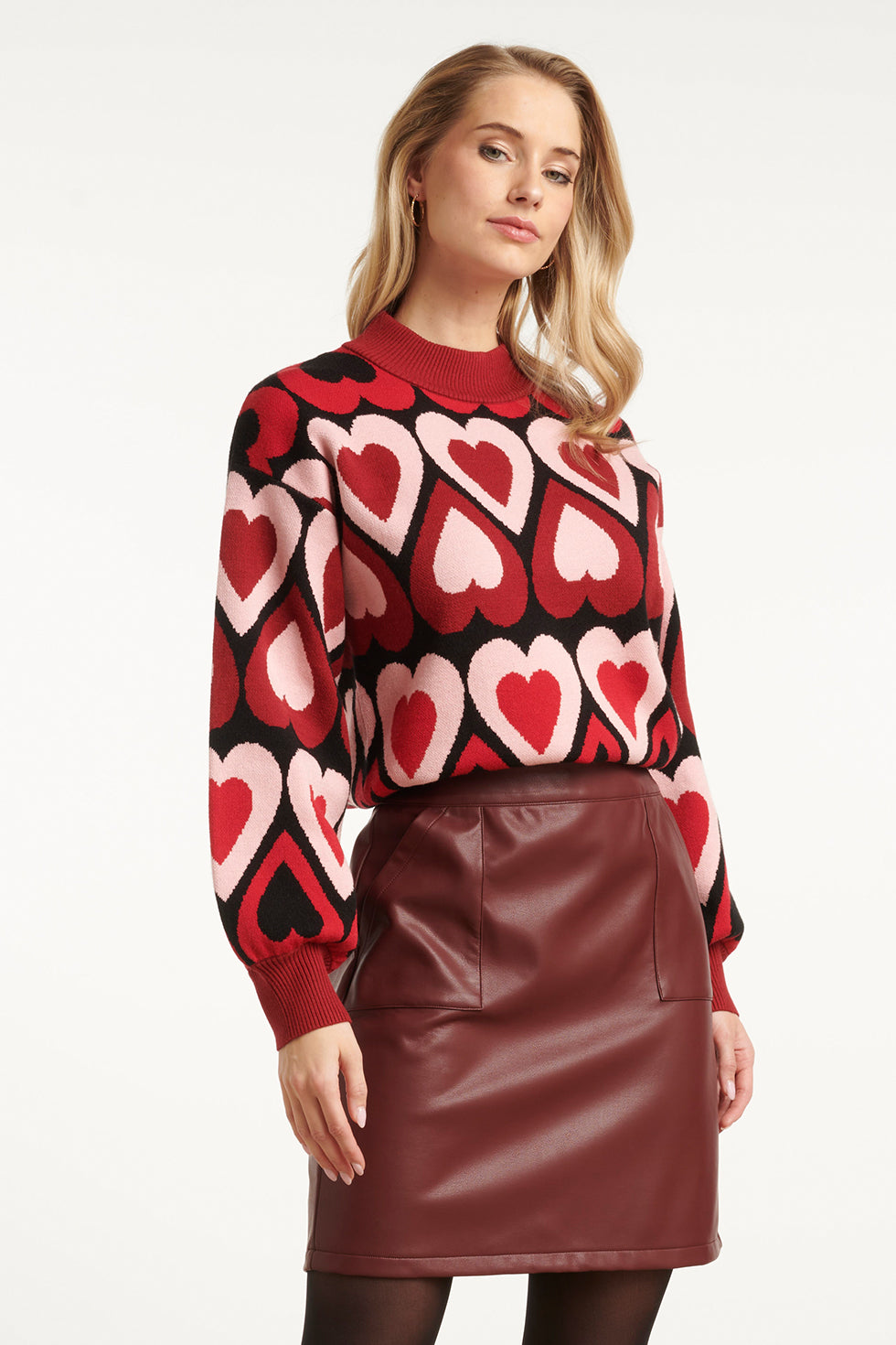 25534 Gebreide Haartjes Knit Top In Rood En Bordeaux | Bordeaux - Muticolour