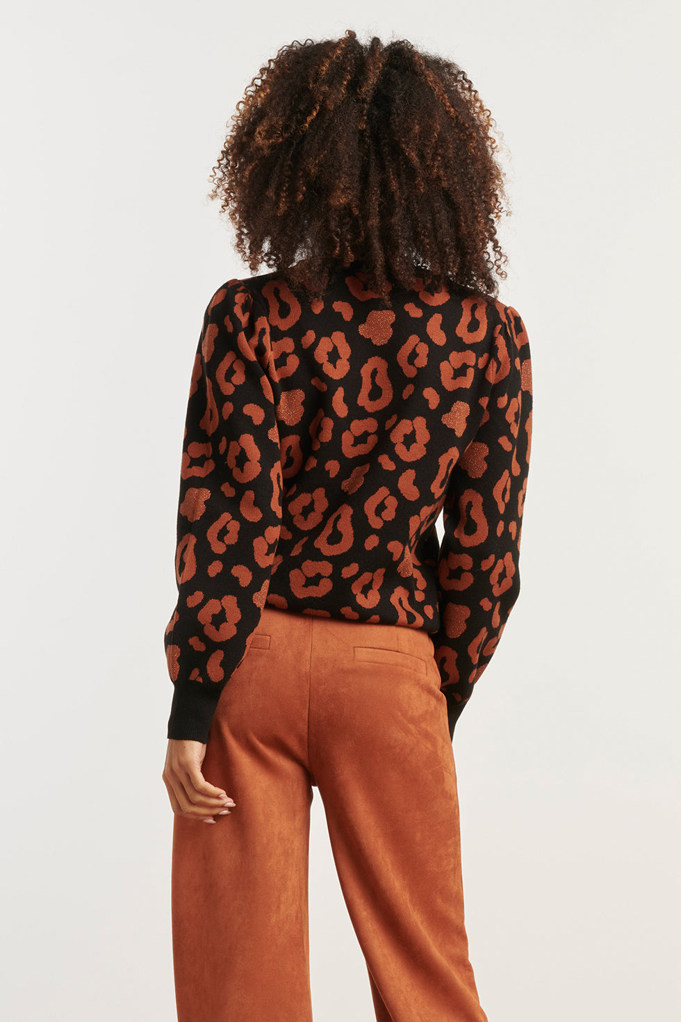 25535 Gebreide DierEnprint Knit Top Zwart en Cognac | Black - Cognac