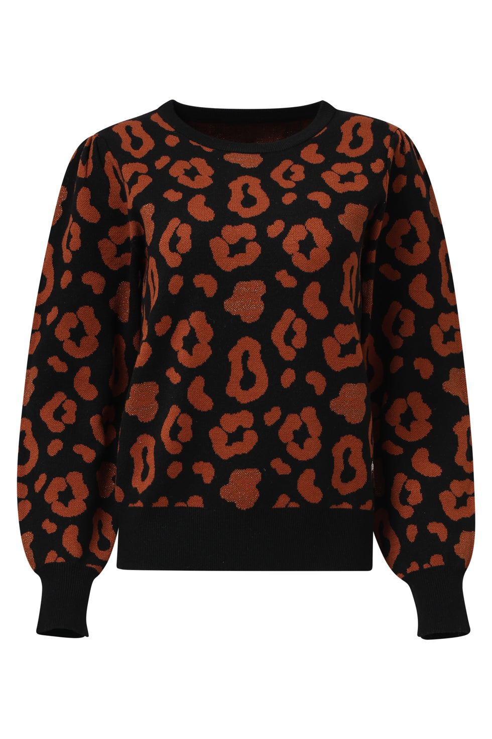 25535 Gebreide DierEnprint Knit Top Zwart en Cognac | Black - Cognac