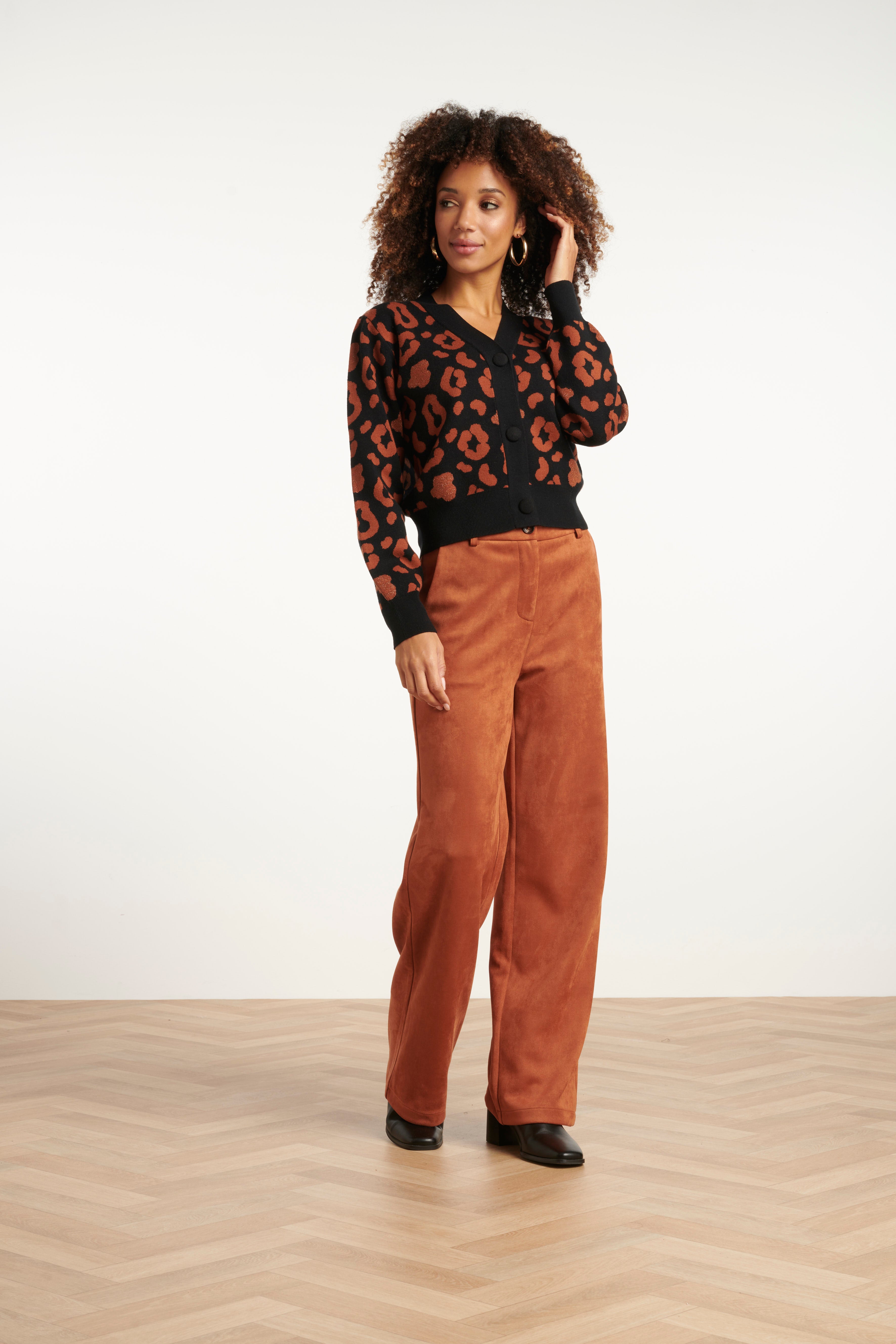 25536 DierEnprint Vest Zwart en Cognac | Black - Cognac