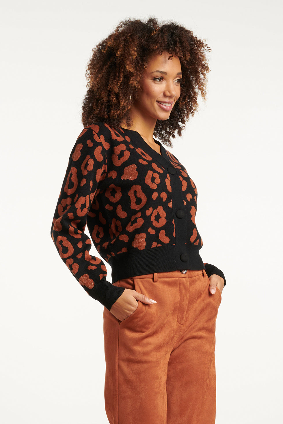 25536 DierEnprint Vest Zwart en Cognac | Black - Cognac