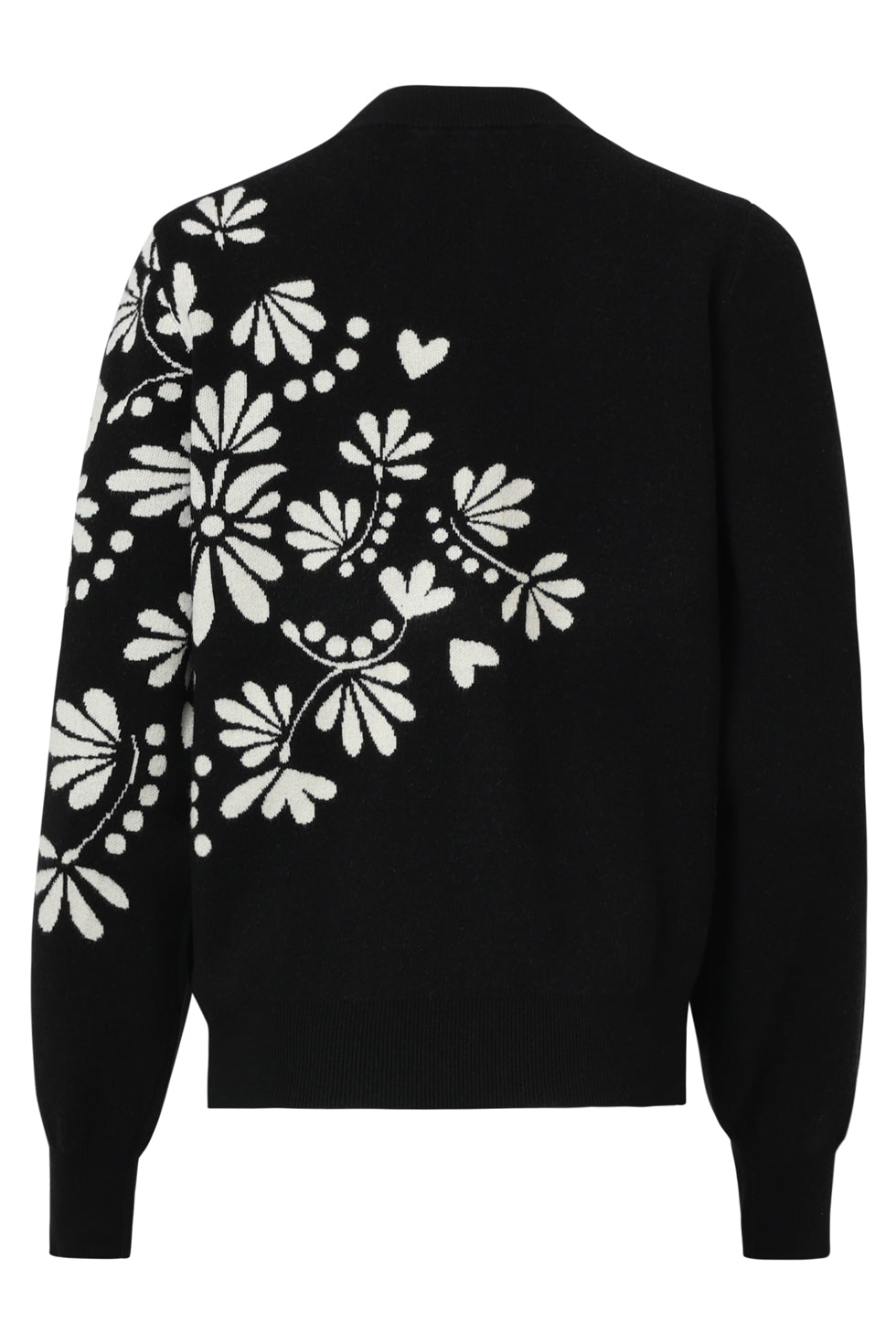 25537 Zwart En Offwhite Bloemenprint Met V-Hals Gebreide Top | Black - Off White