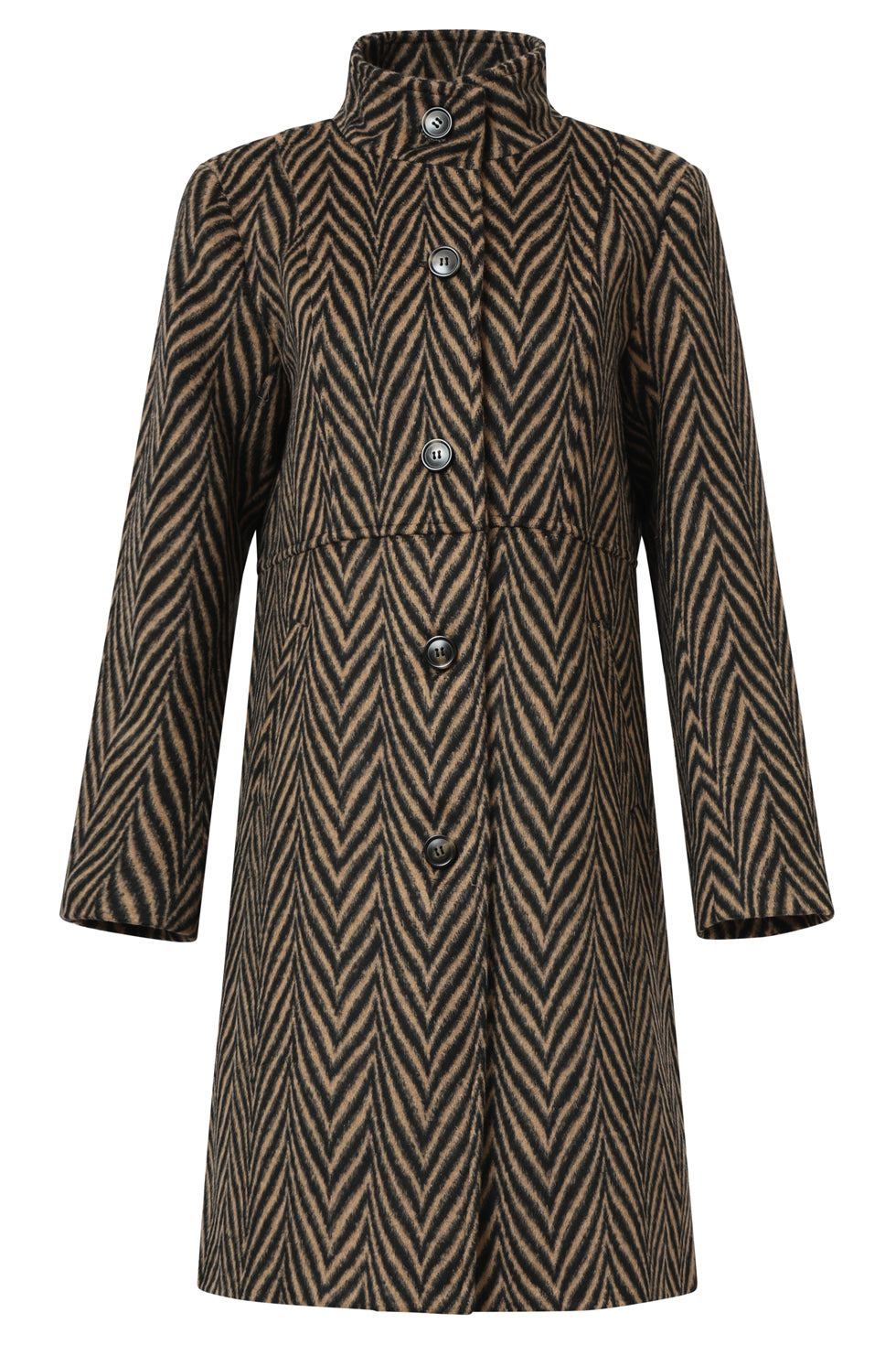 25539 Jas Met VisgraatprInt in Zwart En Camel | Black - Camel