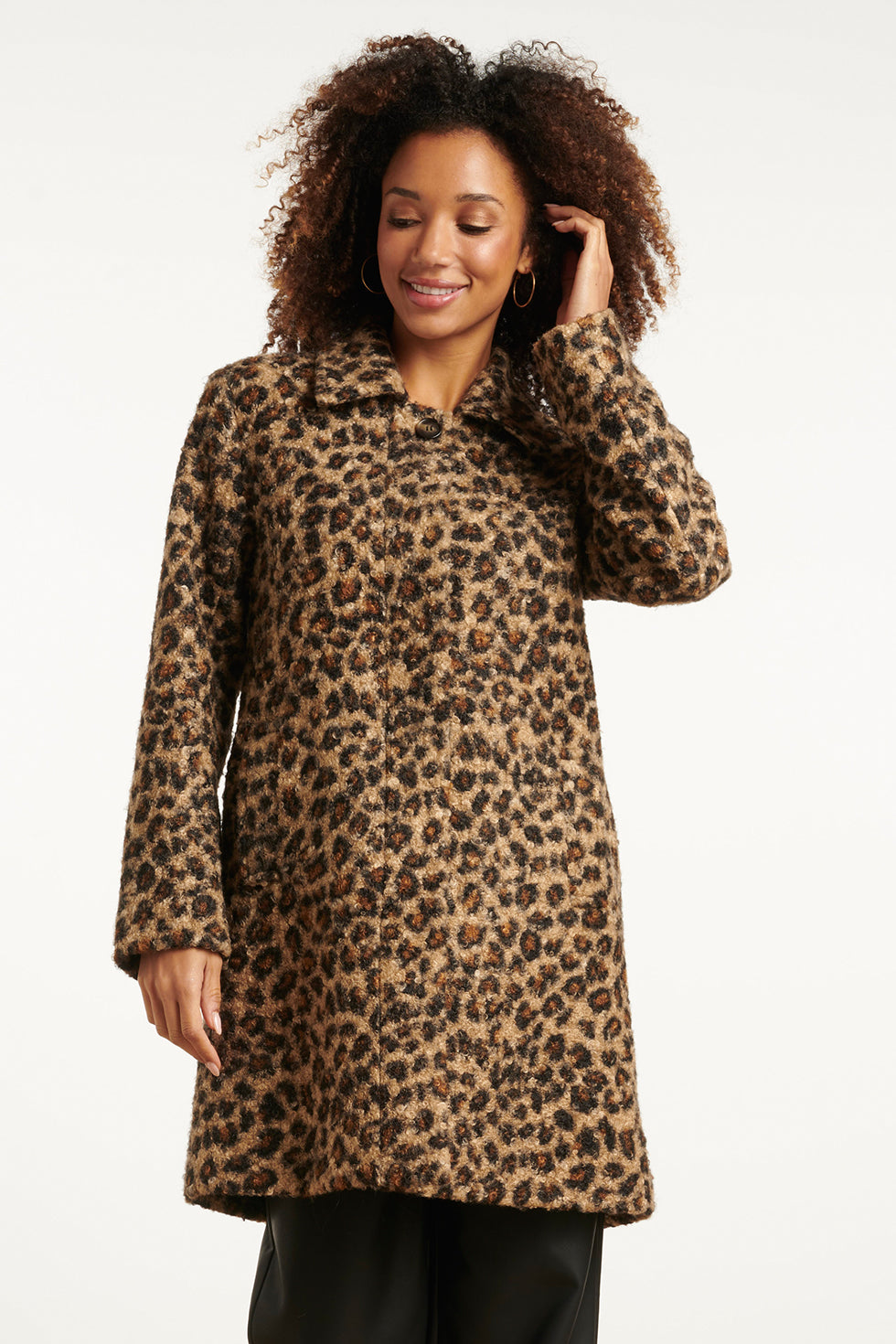 25542 Bouclé Dierenprint Jas in Camel en Zwart | Camel - Black