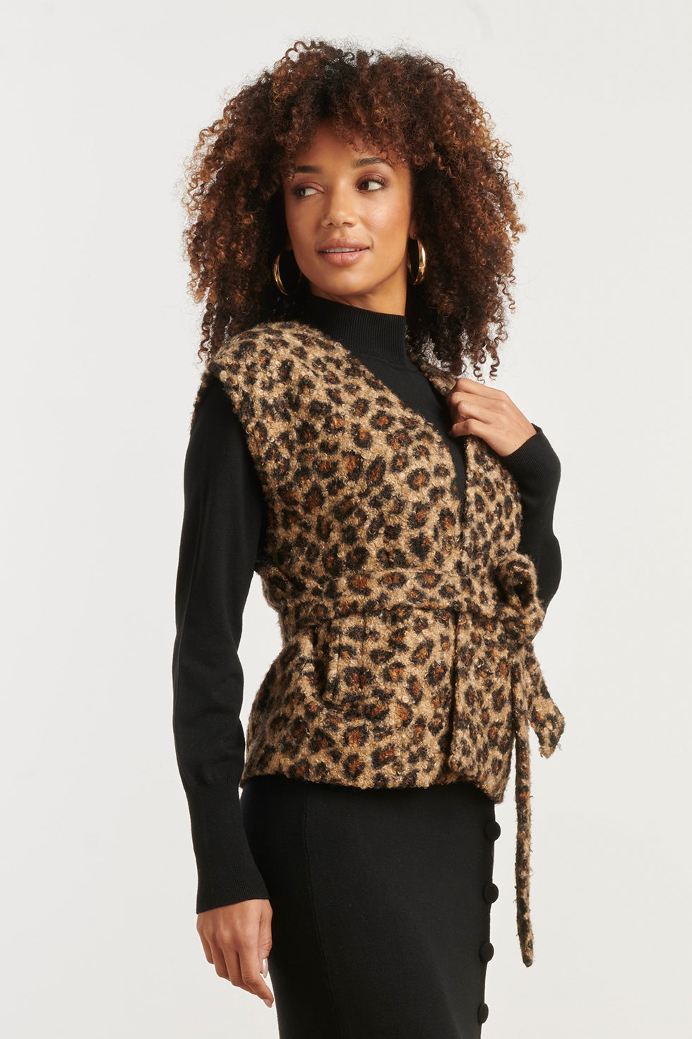 25543 Bouclé Gilet Met DierEnprInt in Camel en Zwart | Camel - Black