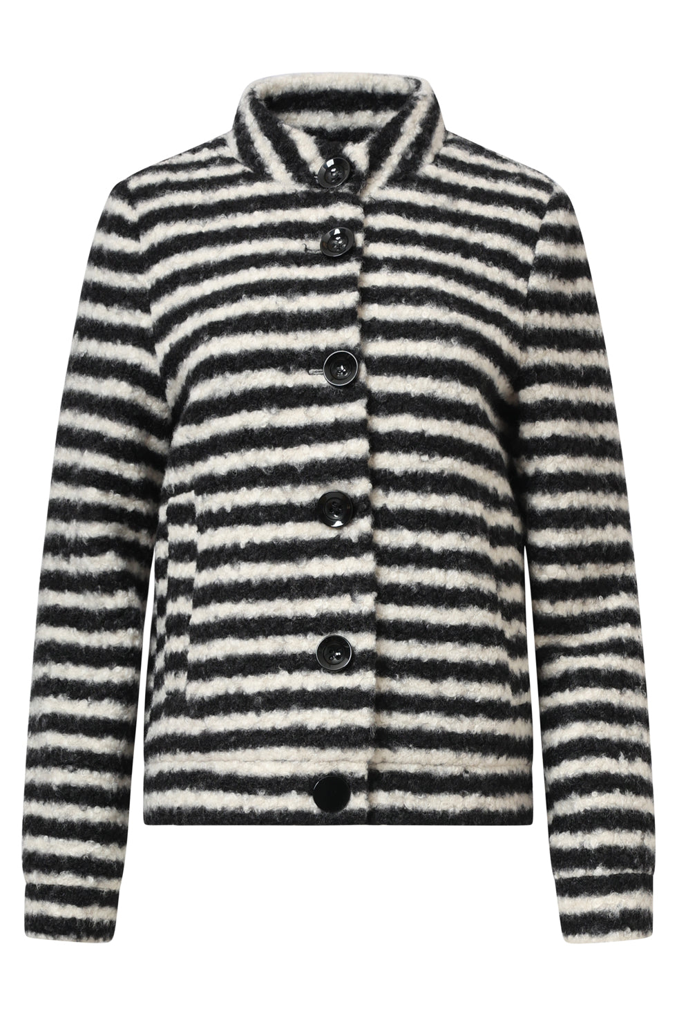 25544 Korte Bouclé Jas Met Zwart En Off-White Strepen | Black - Off White