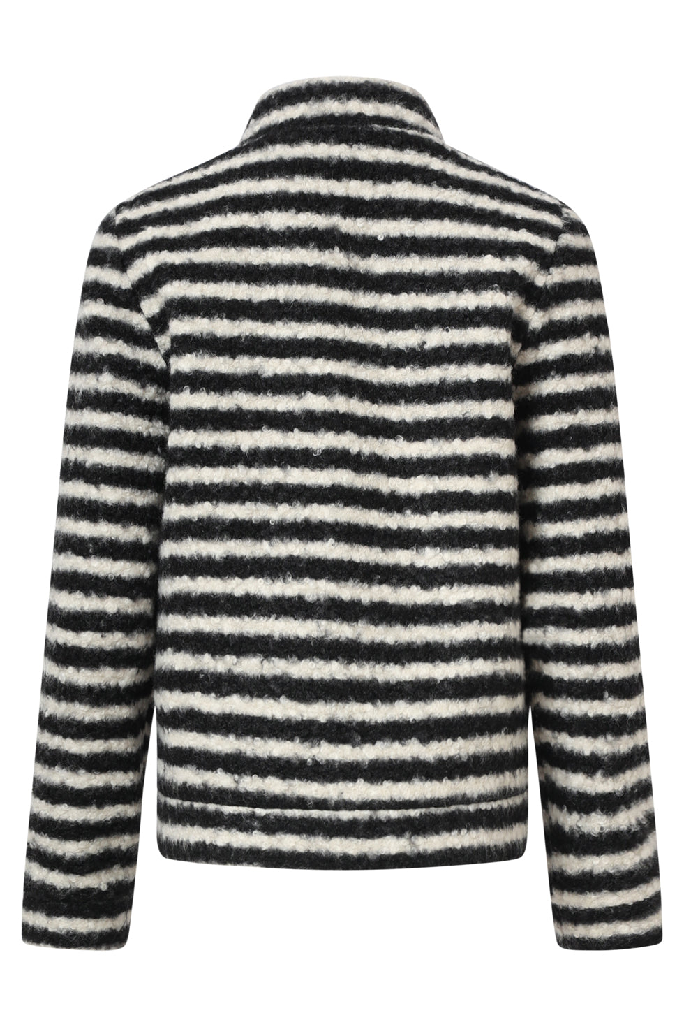 25544 Korte Bouclé Jas met Zwart en Off-white Strepen | Black - Off White