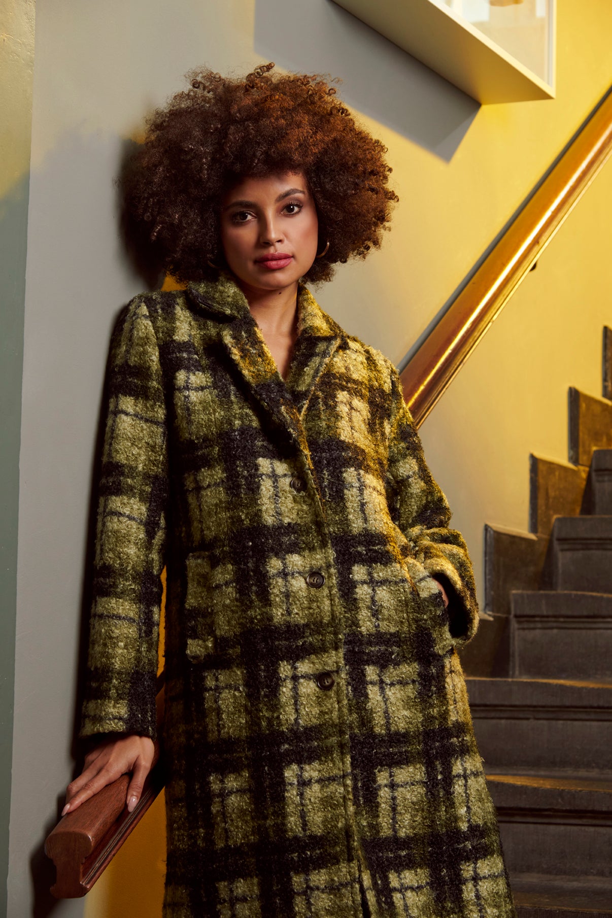 25546 Bouclé Ruitjesjas | Army - Light Green