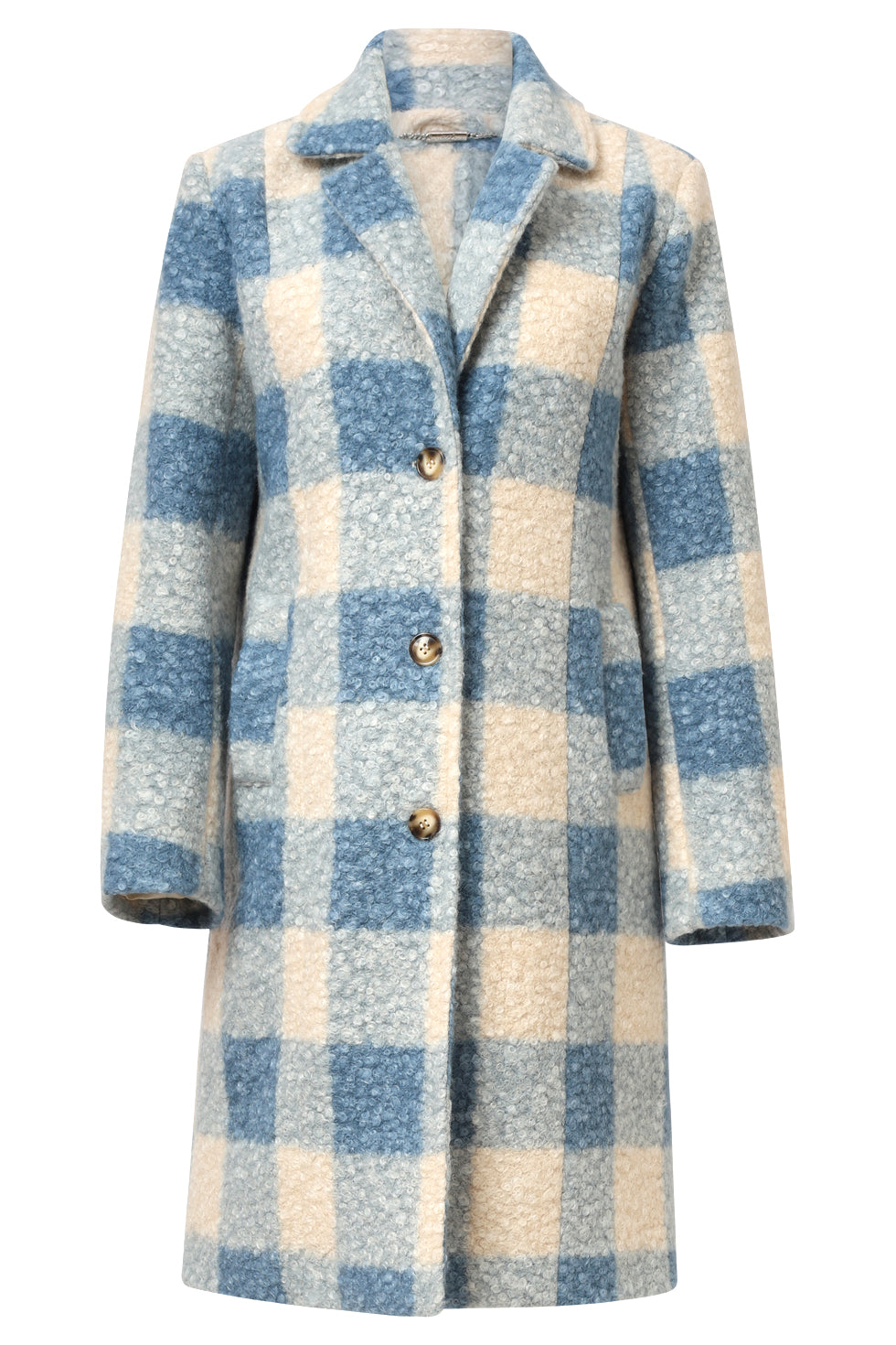 25546 Bouclé Ruitjesjas | Light Blue - Off White