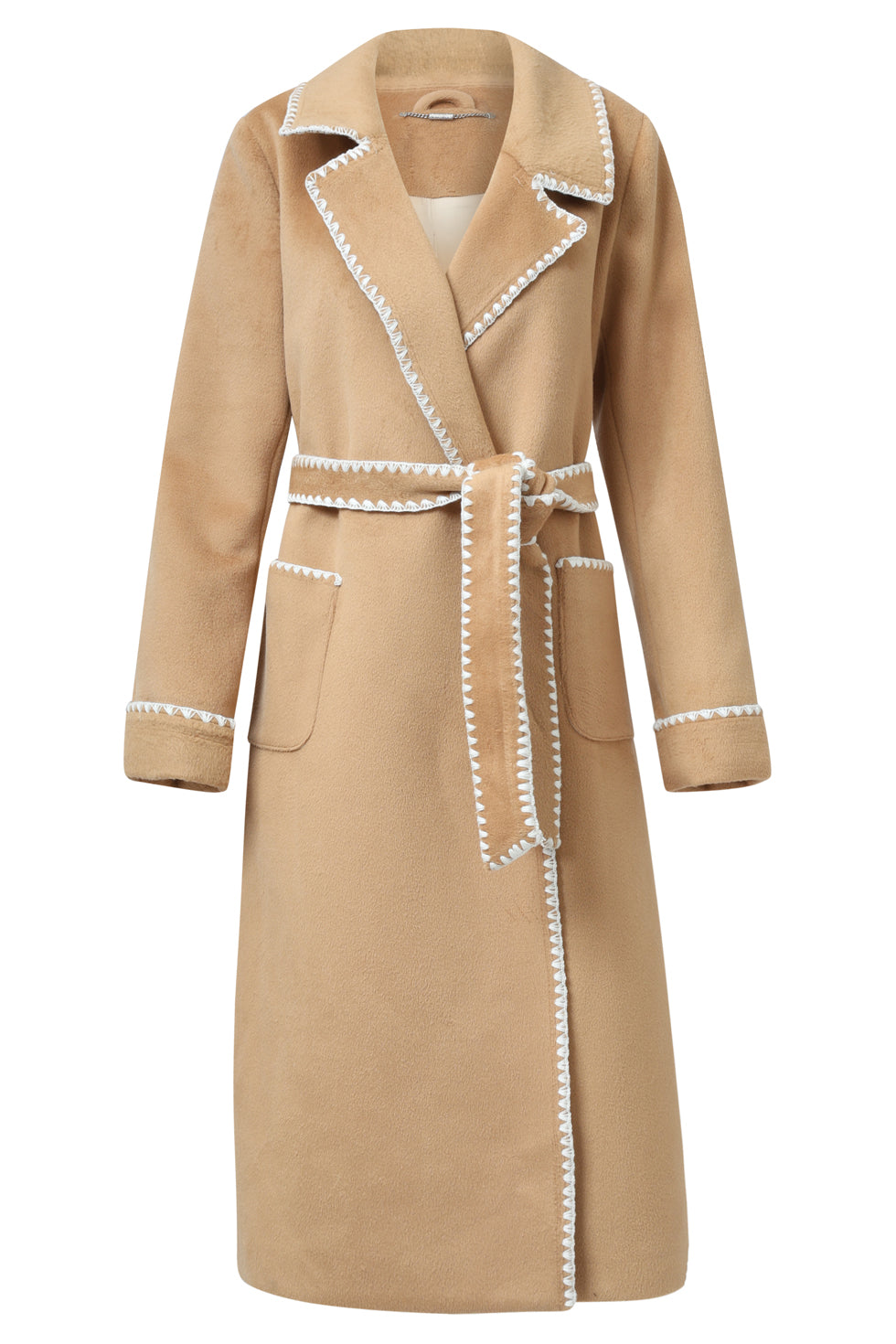 25547 Lange Jas Met Contraststiksel | Camel